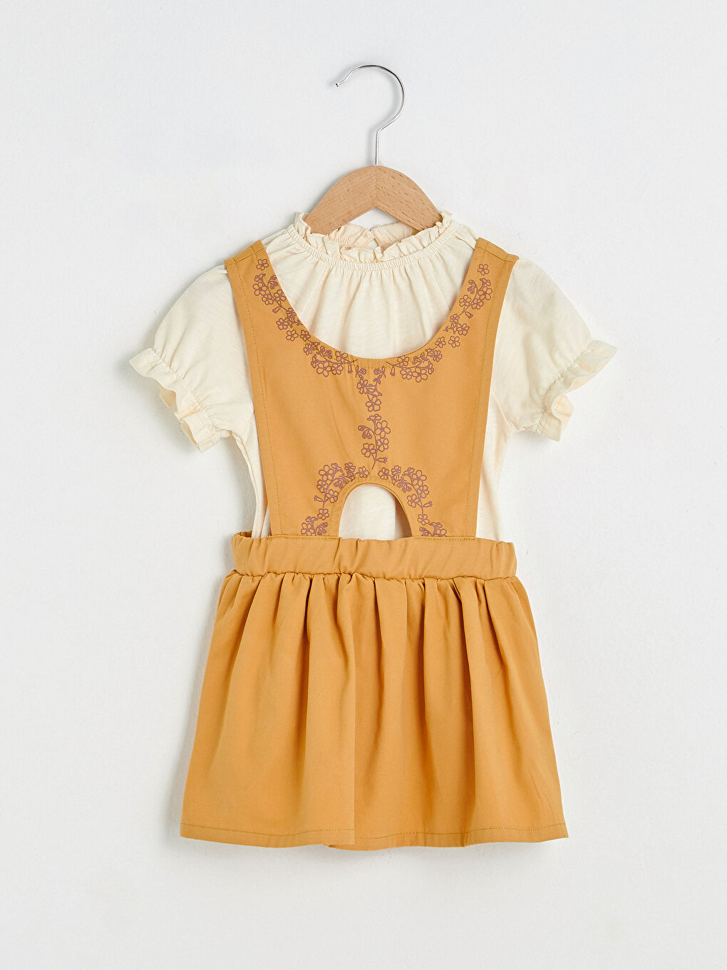 Sarı Bisiklet Yaka Kısa Kol Kız Bebek Bluz ve Elbise 2'li Takım