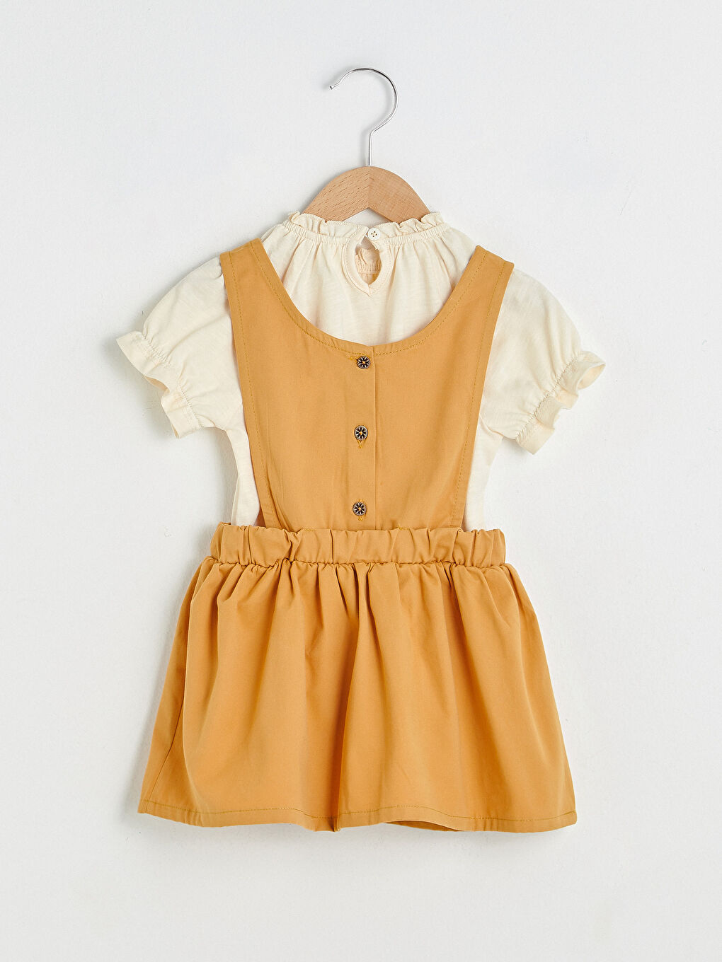 Sarı Bisiklet Yaka Kısa Kol Kız Bebek Bluz ve Elbise 2'li Takım-1