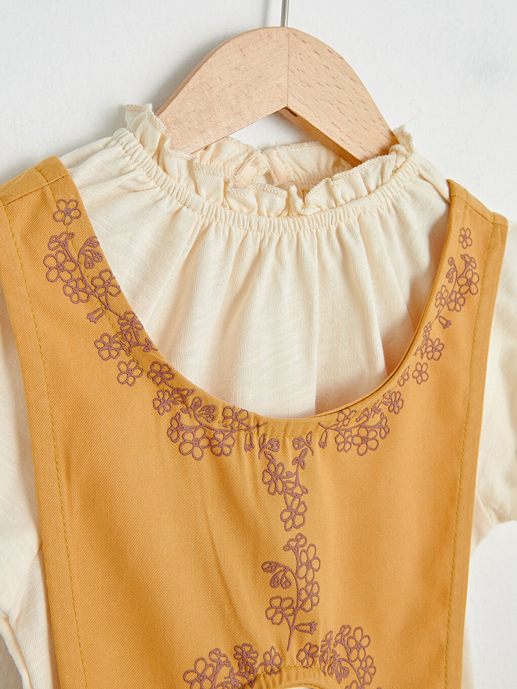 Sarı Bisiklet Yaka Kısa Kol Kız Bebek Bluz ve Elbise 2'li Takım-2