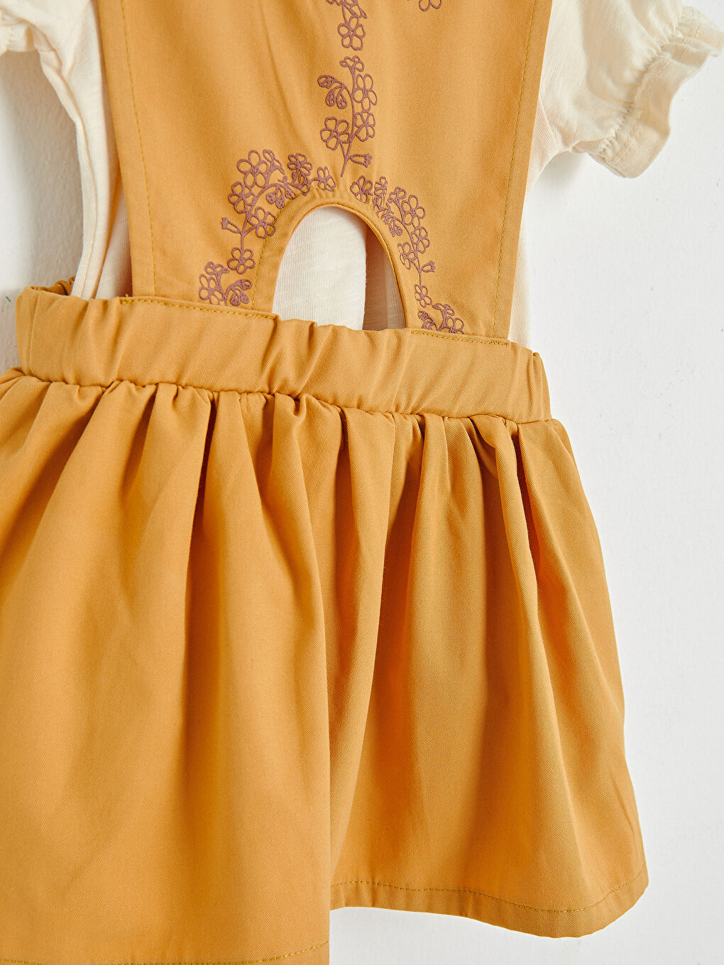 Sarı Bisiklet Yaka Kısa Kol Kız Bebek Bluz ve Elbise 2'li Takım-3