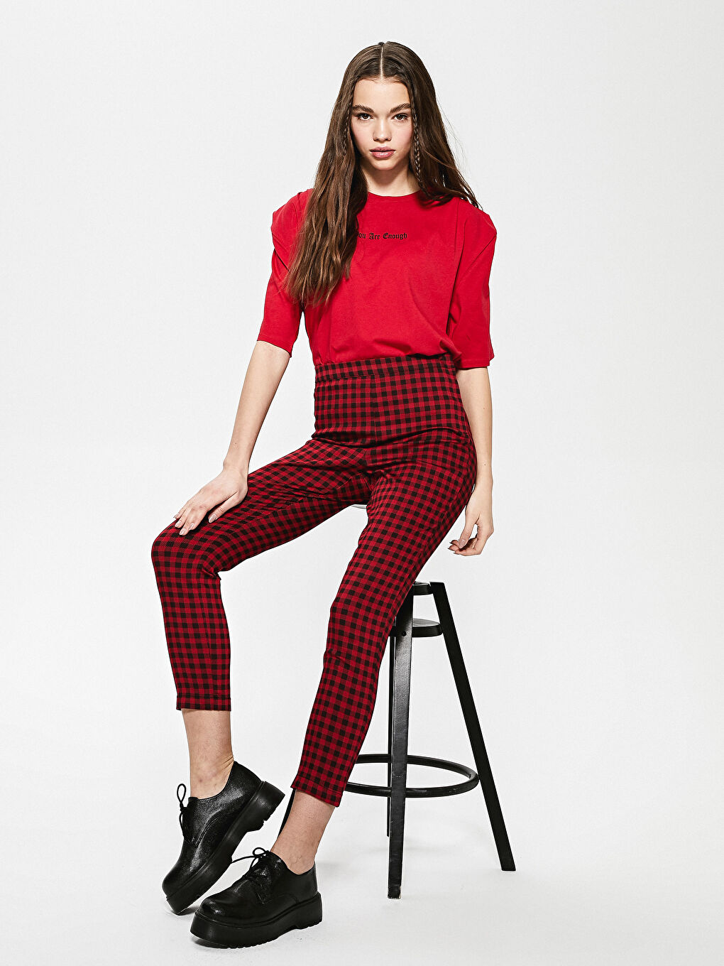 Plaid Ankle Gabardine Trousers-4