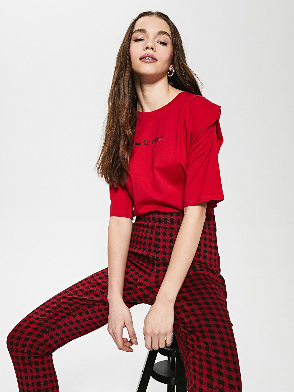 Plaid Ankle Gabardine Trousers-1