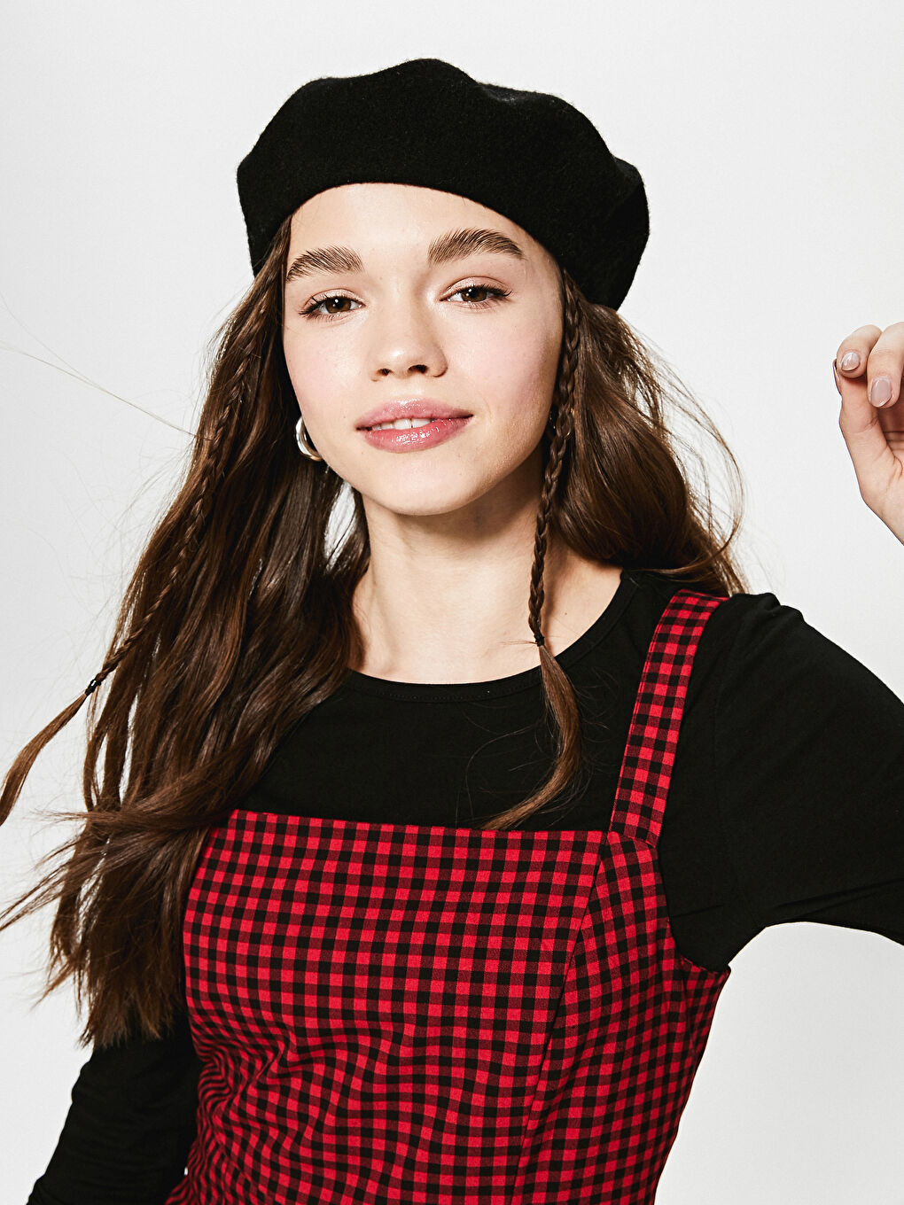 Kırmızı Ekose Salopet Elbise-4