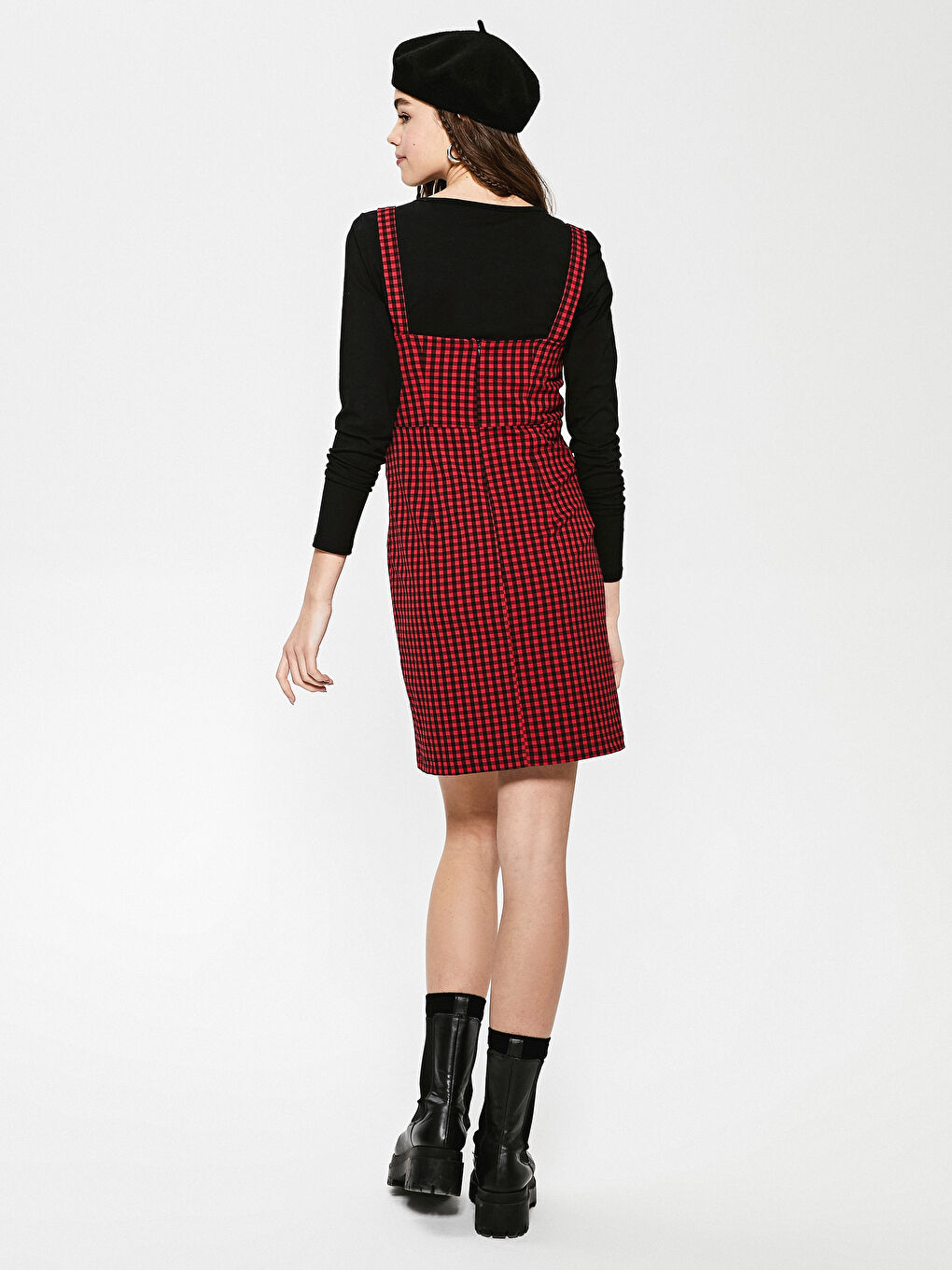 Kırmızı Ekose Salopet Elbise-6