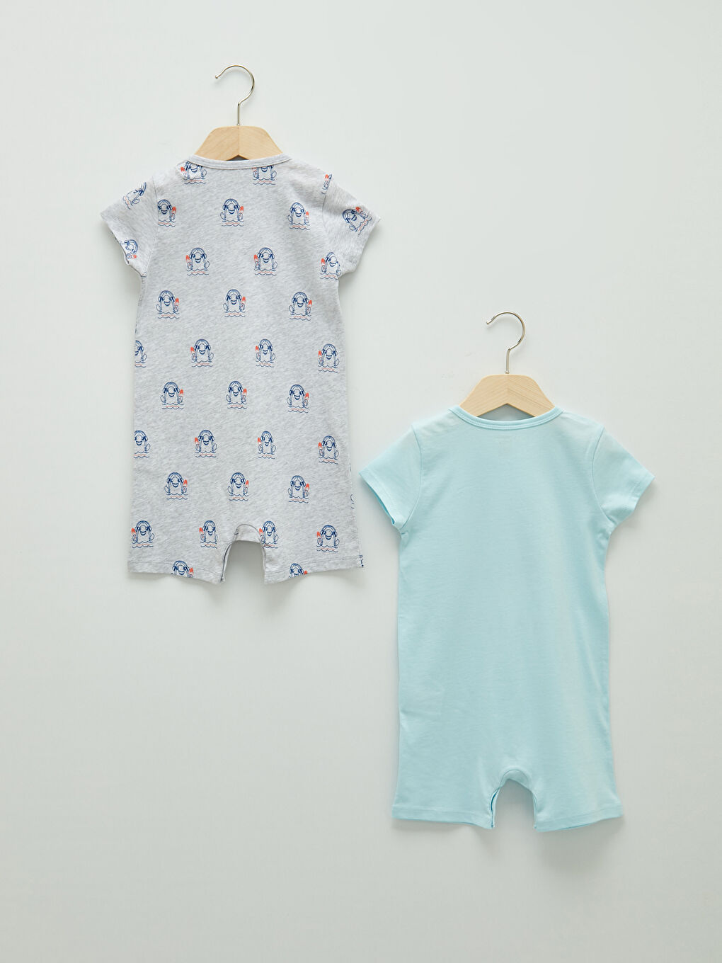 Crew Neck Short Sleeve Printed Unisex Baby Rompers 2 Pack-1