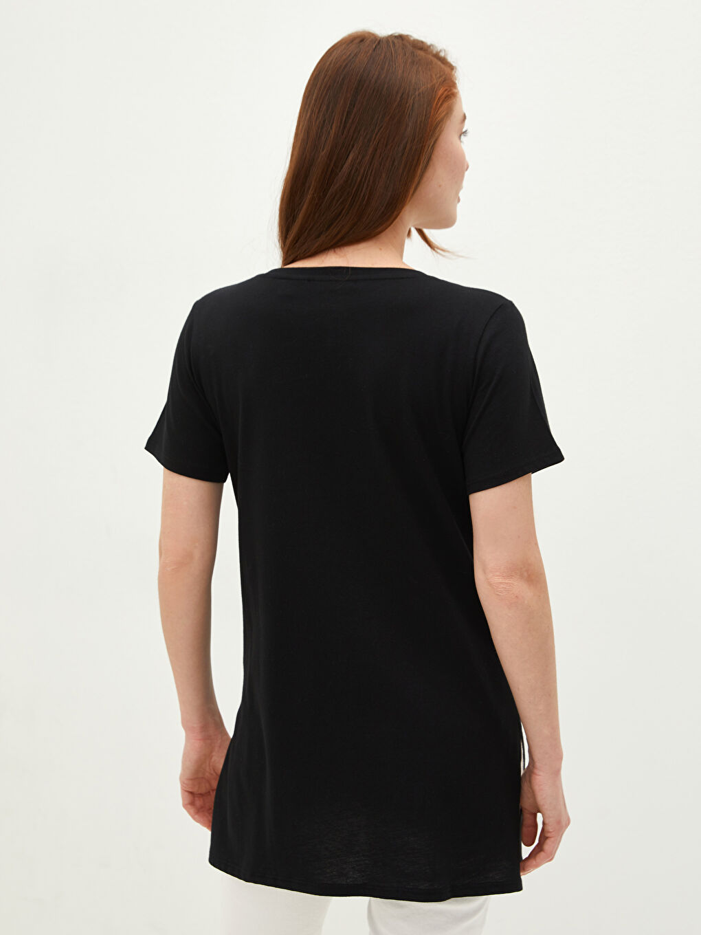 Siyah V Yaka Minnie Mouse Baskılı Kısa Kollu Pamuklu Hamile Tişört-3