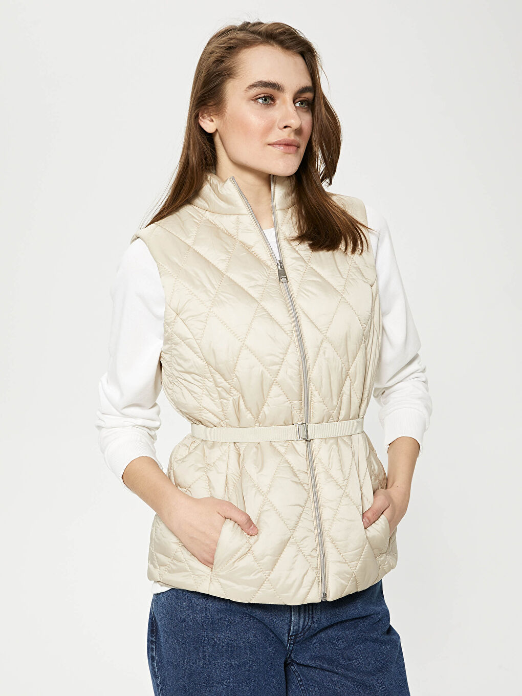 Gilet à Col Cheminée À Motifs pour Femmes-1