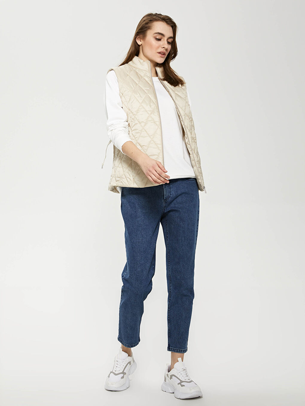 Gilet à Col Cheminée À Motifs pour Femmes-3