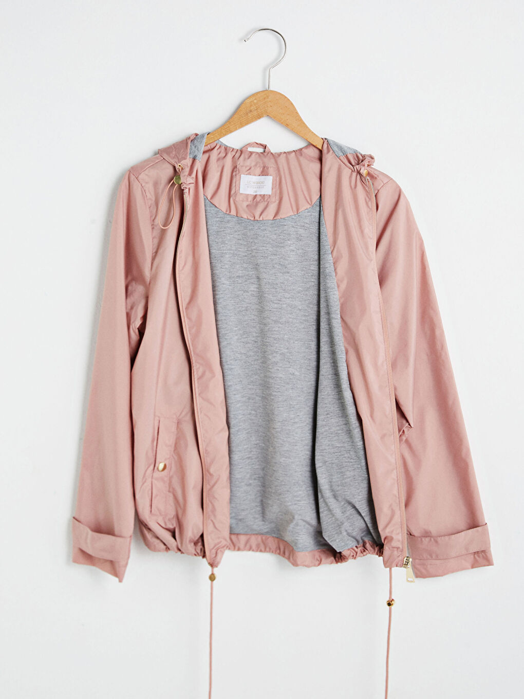 Pembe Kapüşonlu İnce Yağmurluk-7