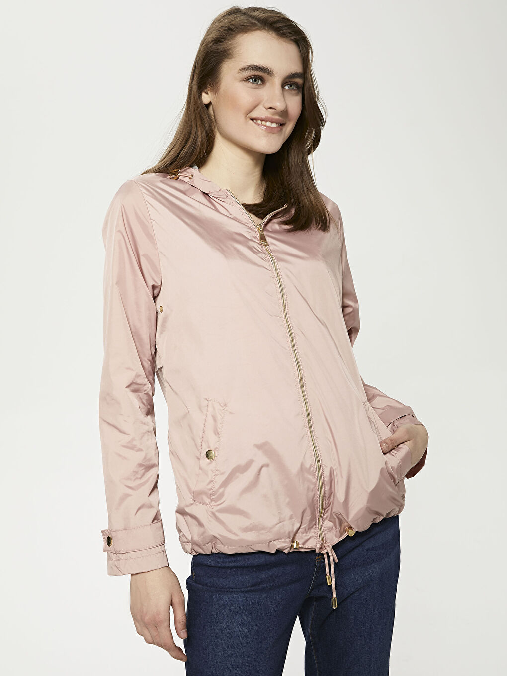 Pembe Kapüşonlu İnce Yağmurluk-4