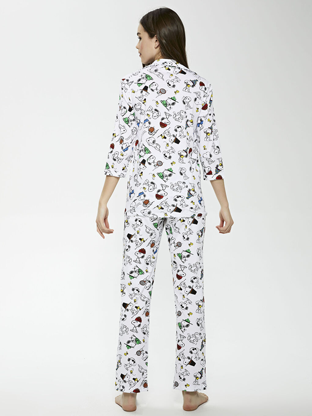 Shirt Collar Snoopy Printed Long Sleeve Cotton Women's Pajamas Set-9