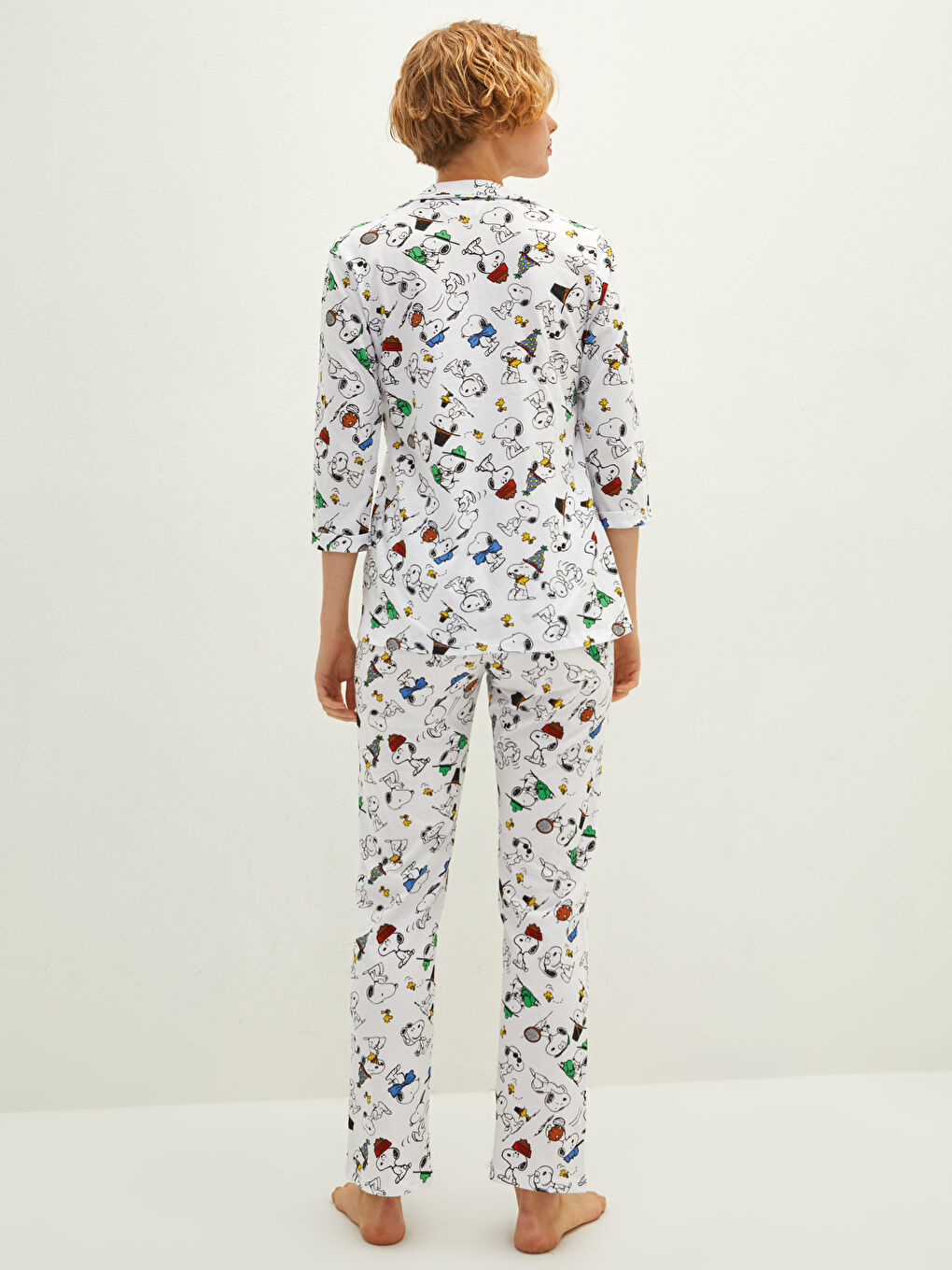 Shirt Collar Snoopy Printed Long Sleeve Cotton Women's Pajamas Set-5
