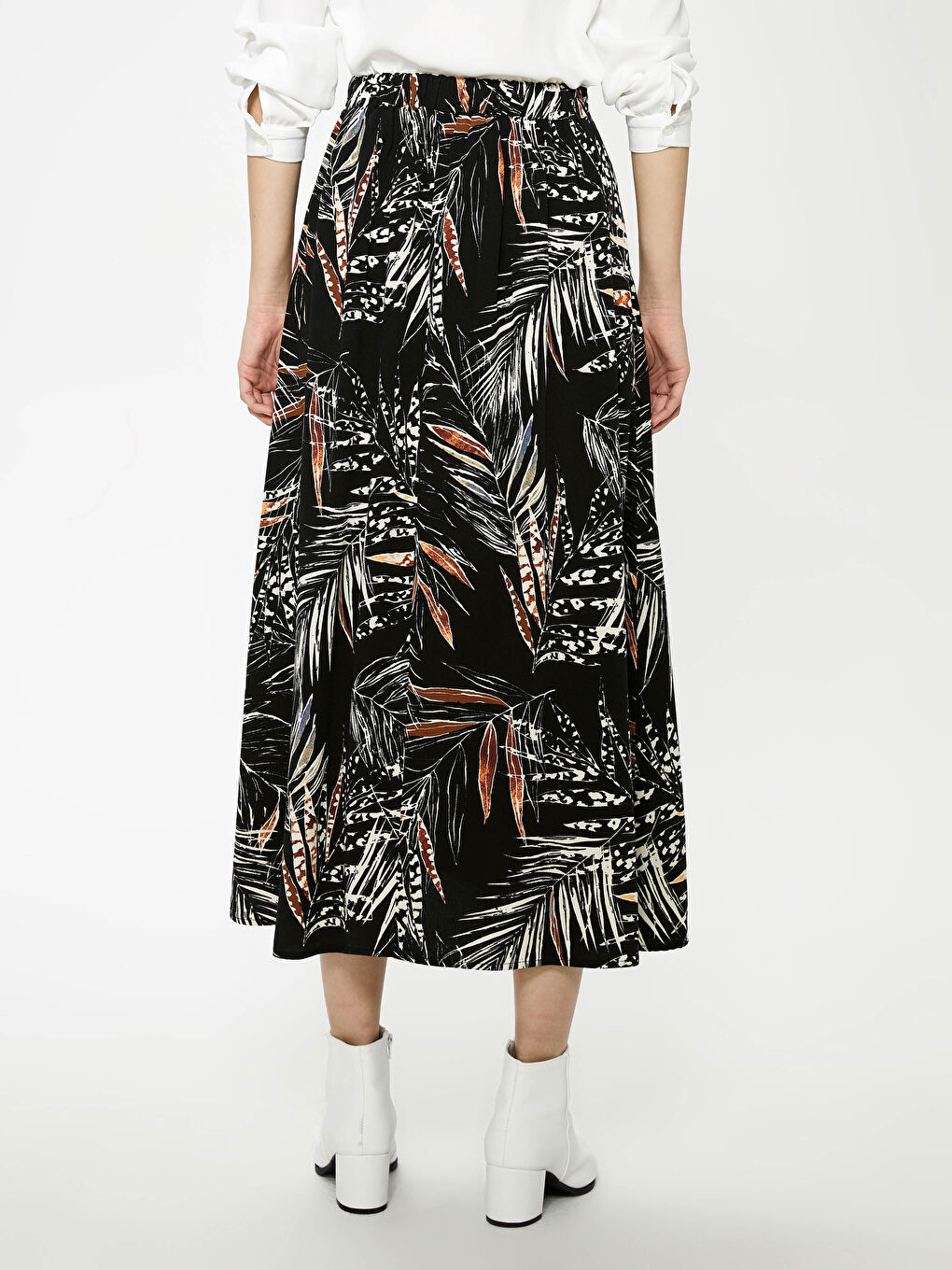 Elastic Waist Printed Button Detailed Woman Skirt-3