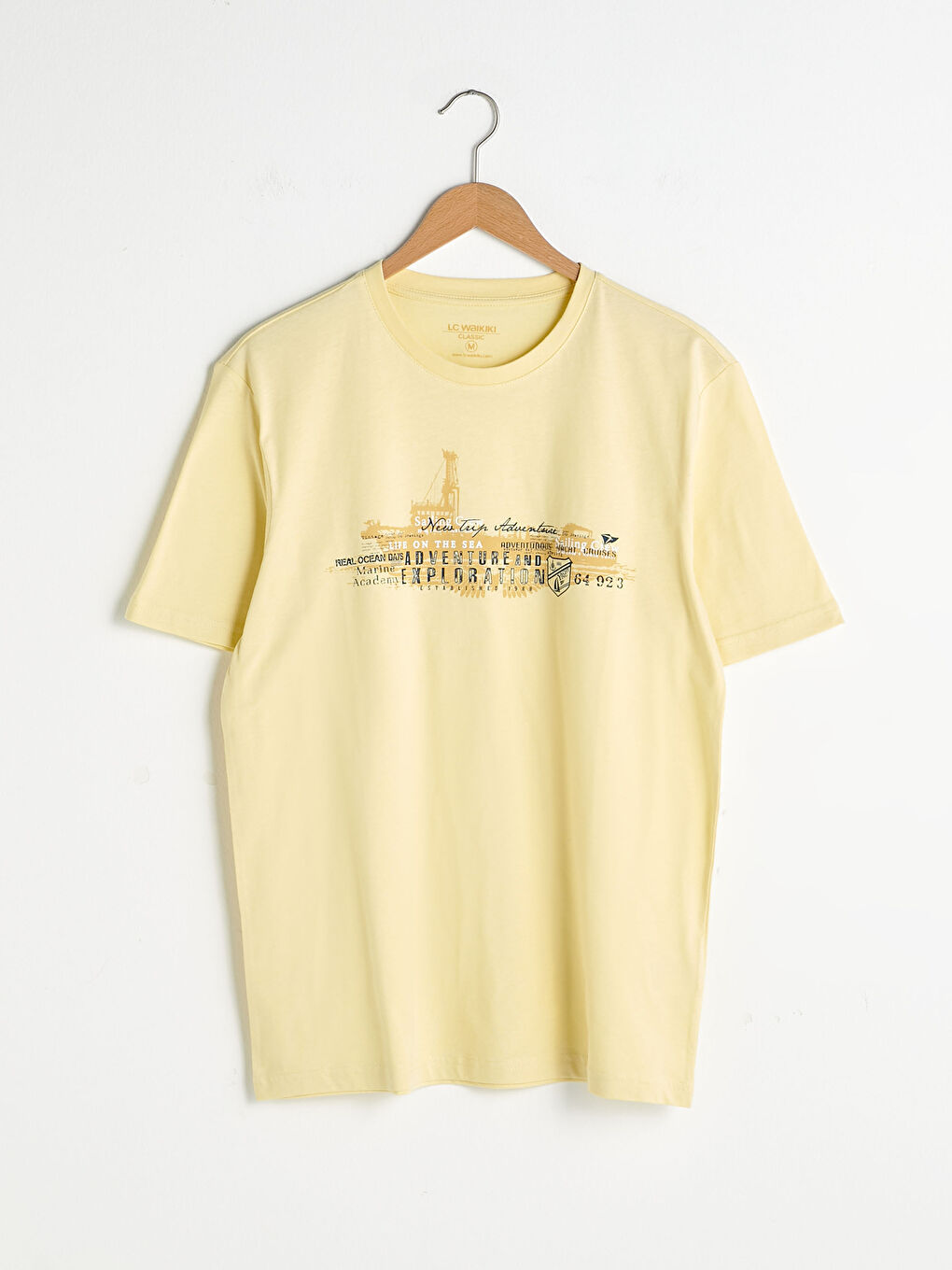 Sarı Bisiklet Yaka Kısa Kollu Baskılı Penye Erkek Tişört-5