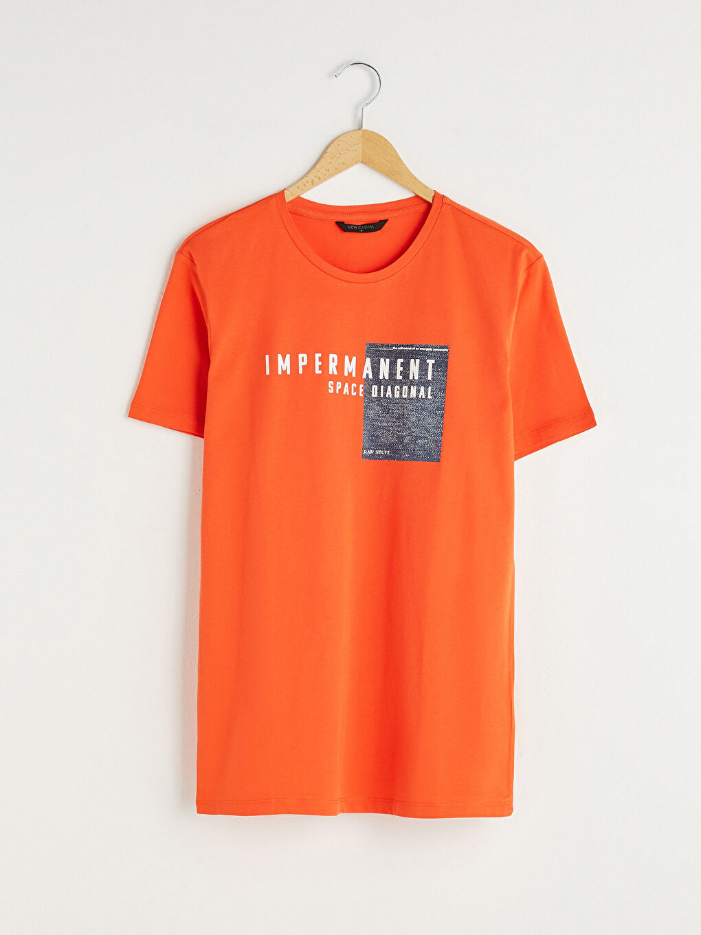 Turuncu Bisiklet Yaka Kısa Kollu Baskılı Penye Erkek Tişört-4