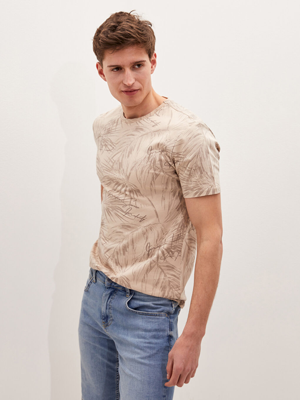 Crew Neck Short Sleeve Patterned Jersey Men's T-Shirt-1