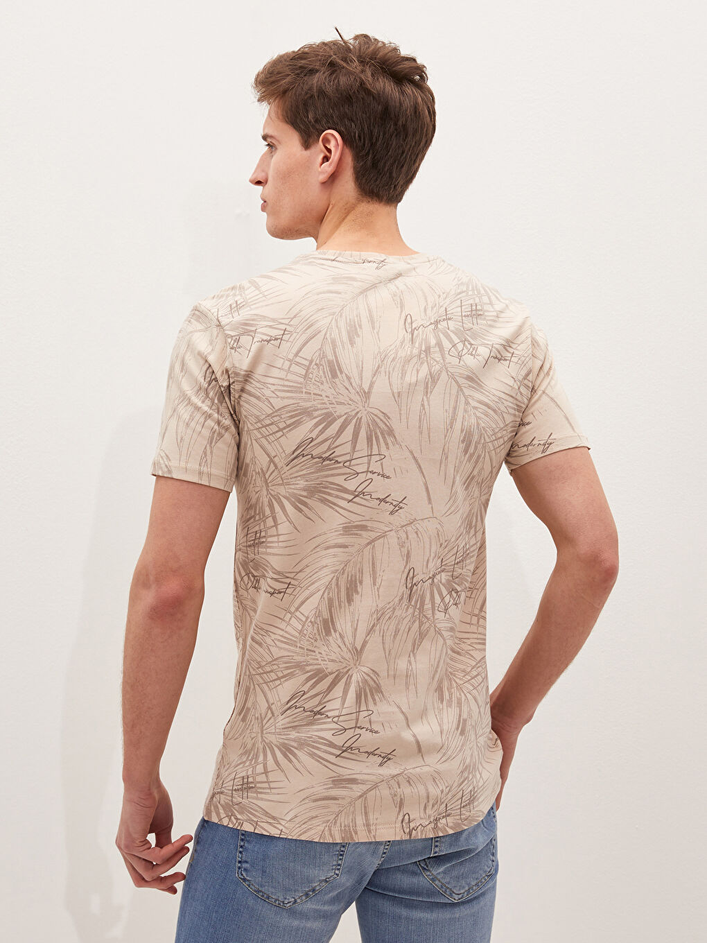 Crew Neck Short Sleeve Patterned Jersey Men's T-Shirt-4