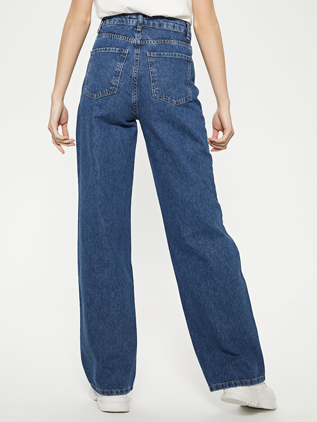İndigo Yüksek Bel Wideleg Kadın Jean Pantolon-6