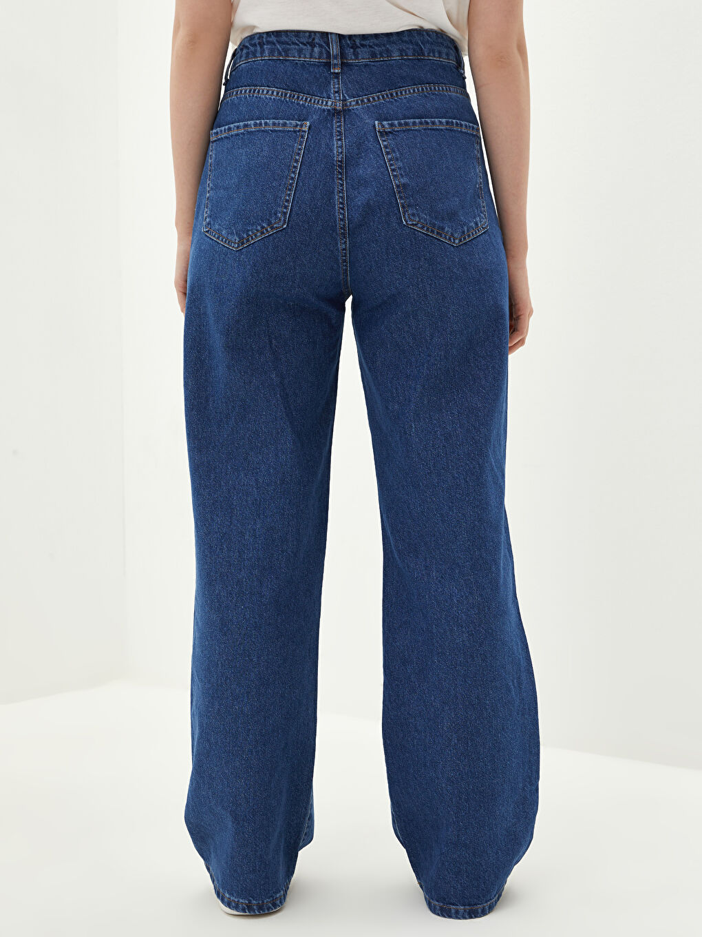 İndigo Yüksek Bel Wideleg Kadın Jean Pantolon-2