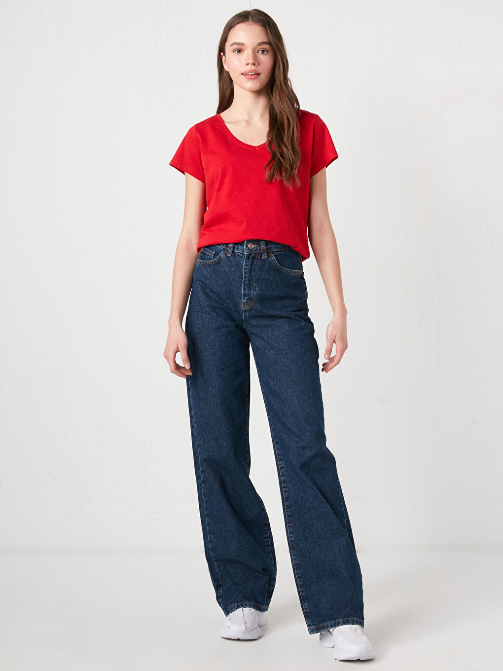 İndigo Yüksek Bel Wideleg Kadın Jean Pantolon-1