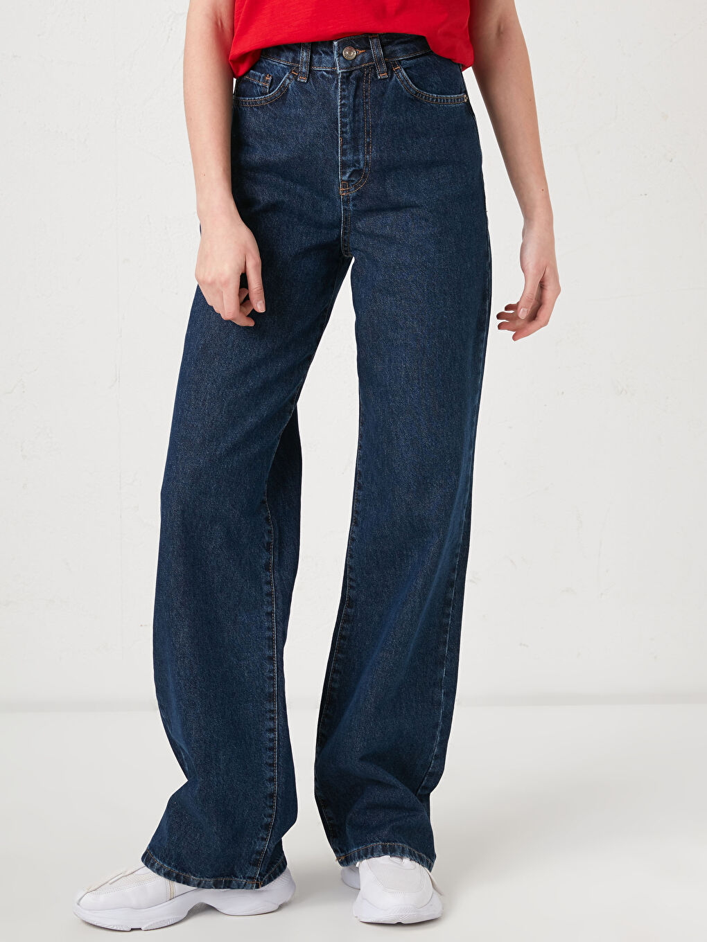 İndigo Yüksek Bel Wideleg Kadın Jean Pantolon-2