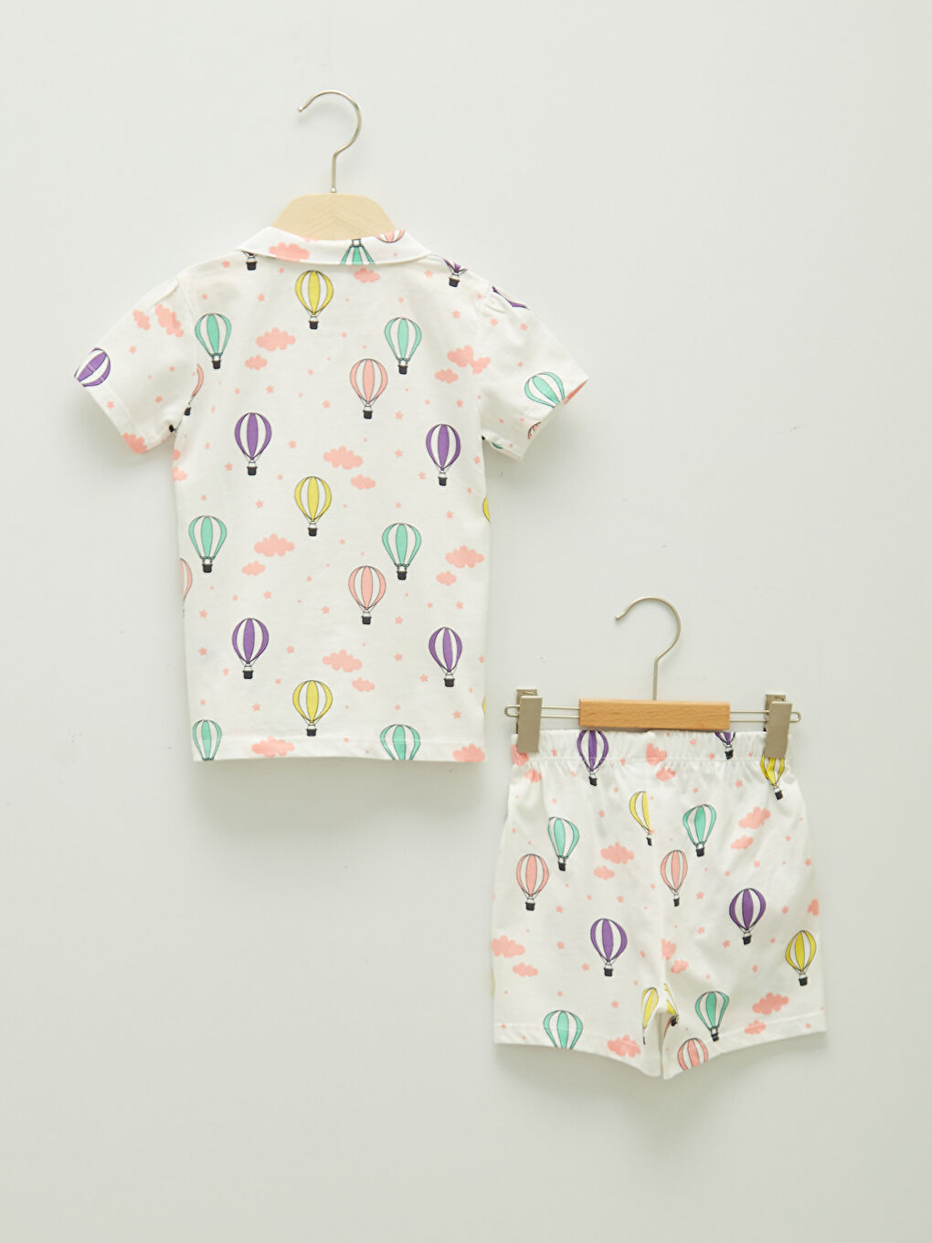 Ekru Gömlek Yaka Kısa Kollu Baskılı Kız Bebek Pijama Takımı-1