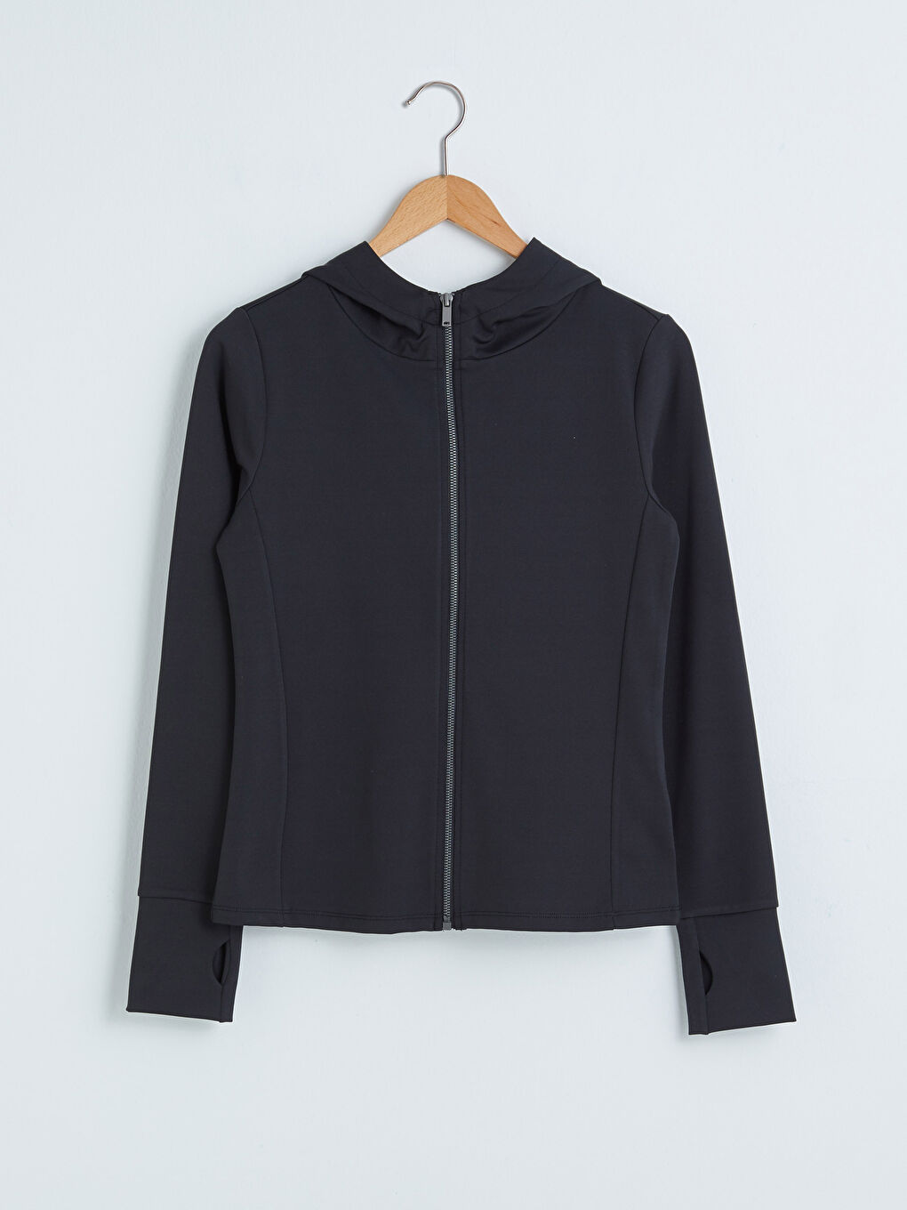 Siyah Kapüşonlu Spor Hırka-5