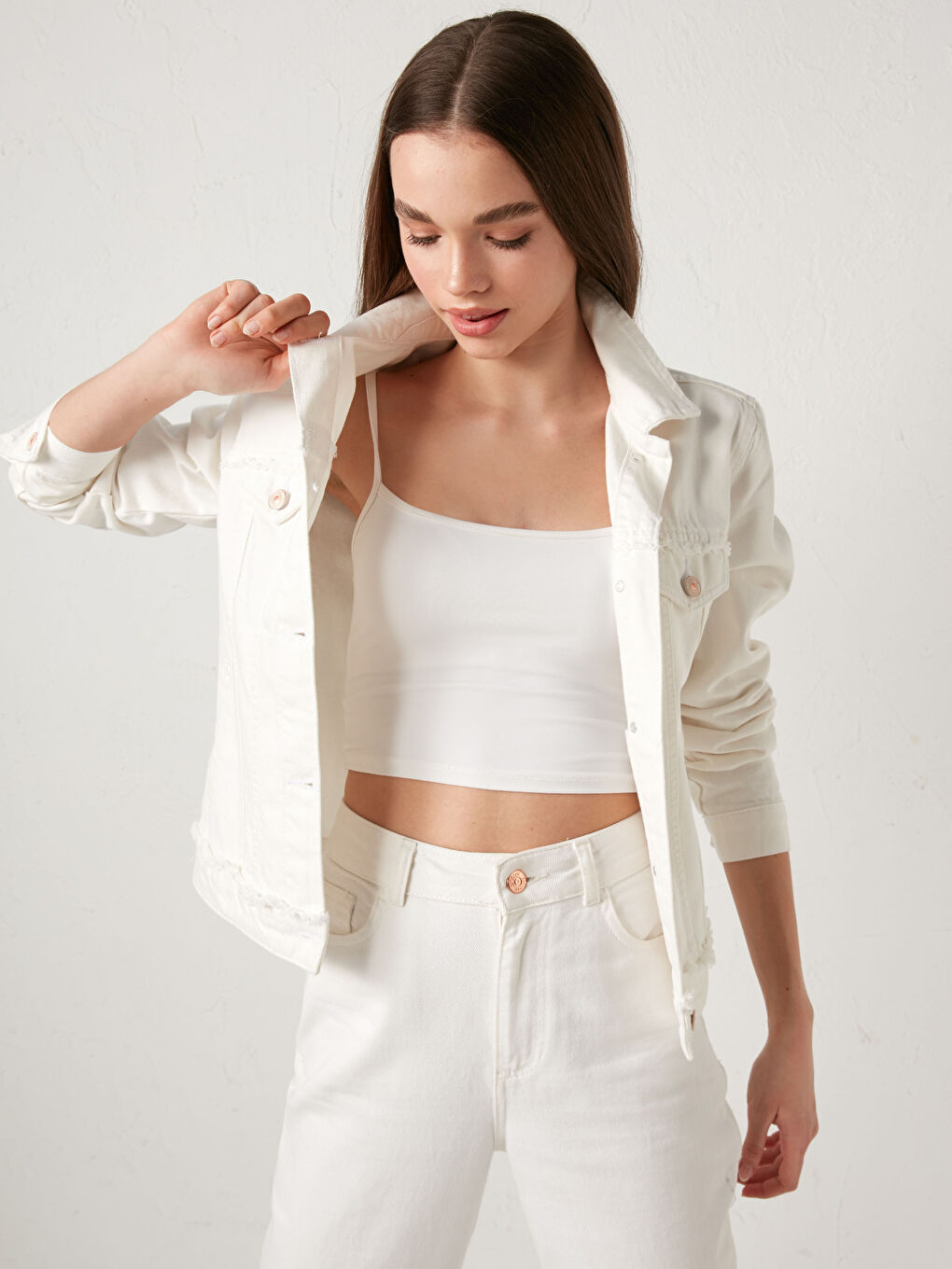 Geacă din Denim pentru Femei cu Detalii la Buzunar, Simplă, cu Mânecă Lungă-6