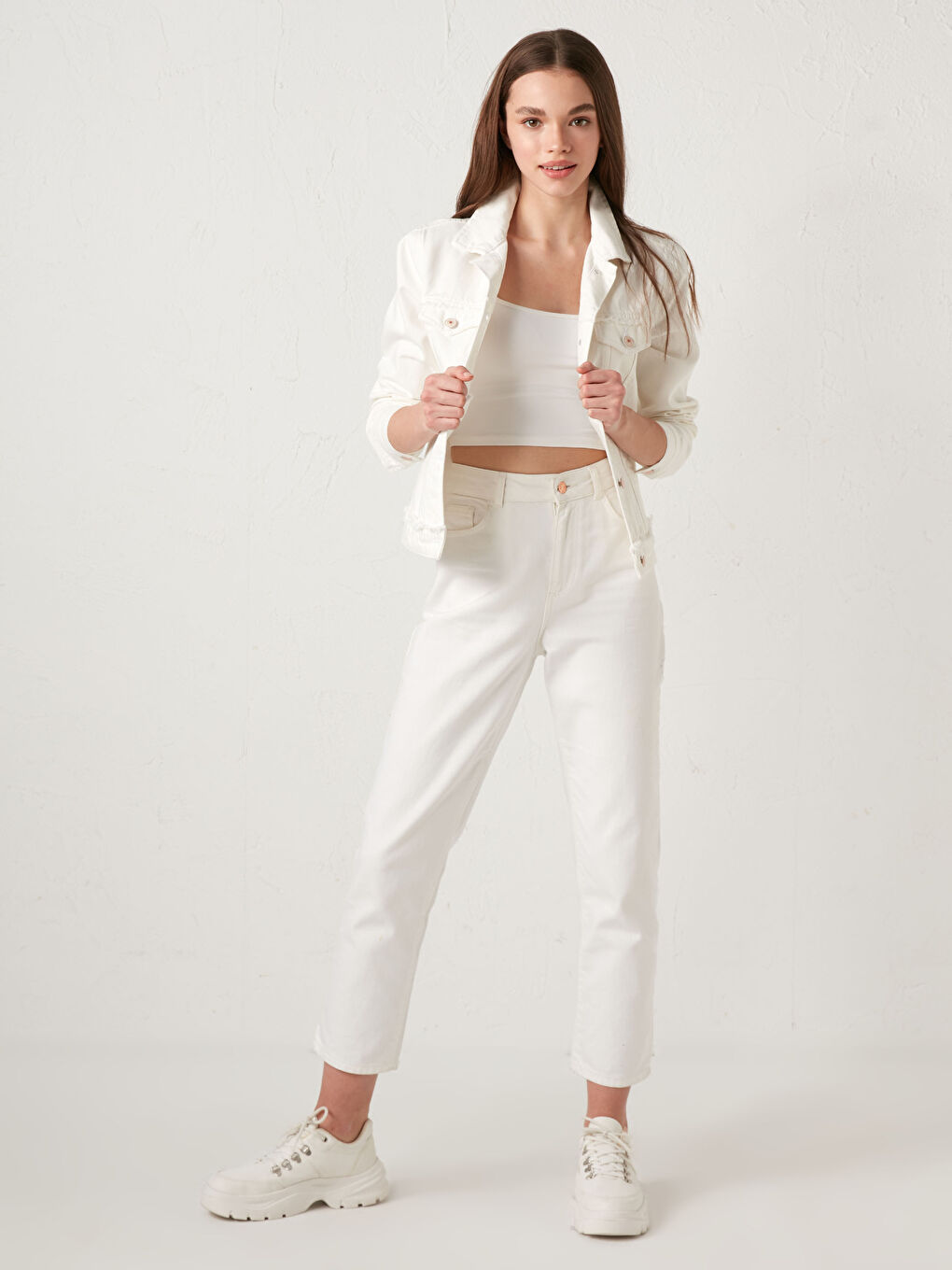 Geacă din Denim pentru Femei cu Detalii la Buzunar, Simplă, cu Mânecă Lungă-7