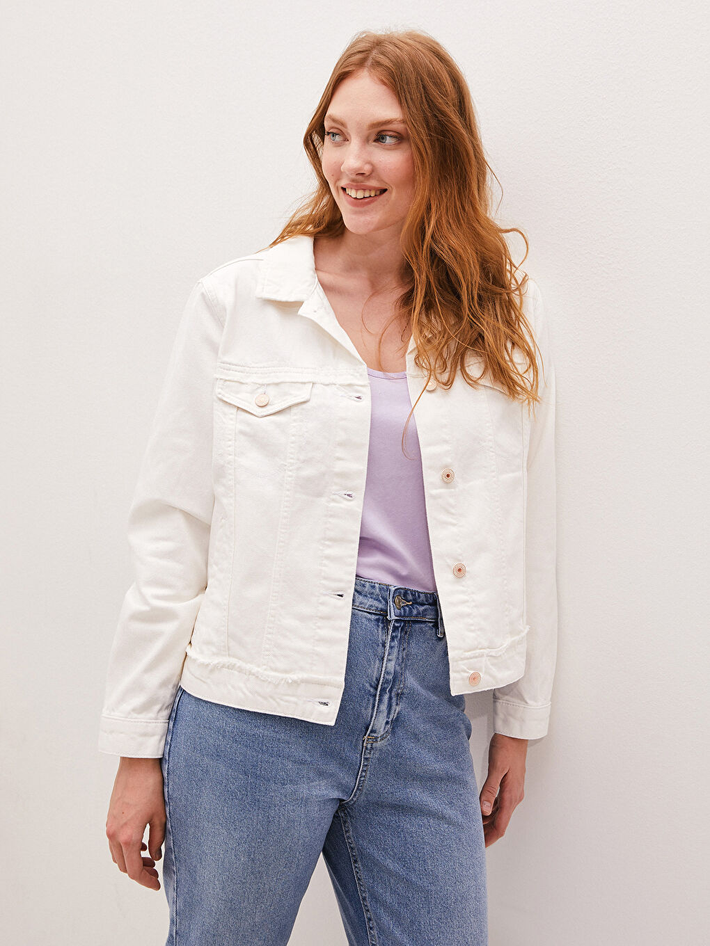 Geacă din Denim pentru Femei cu Detalii la Buzunar, Simplă, cu Mânecă Lungă