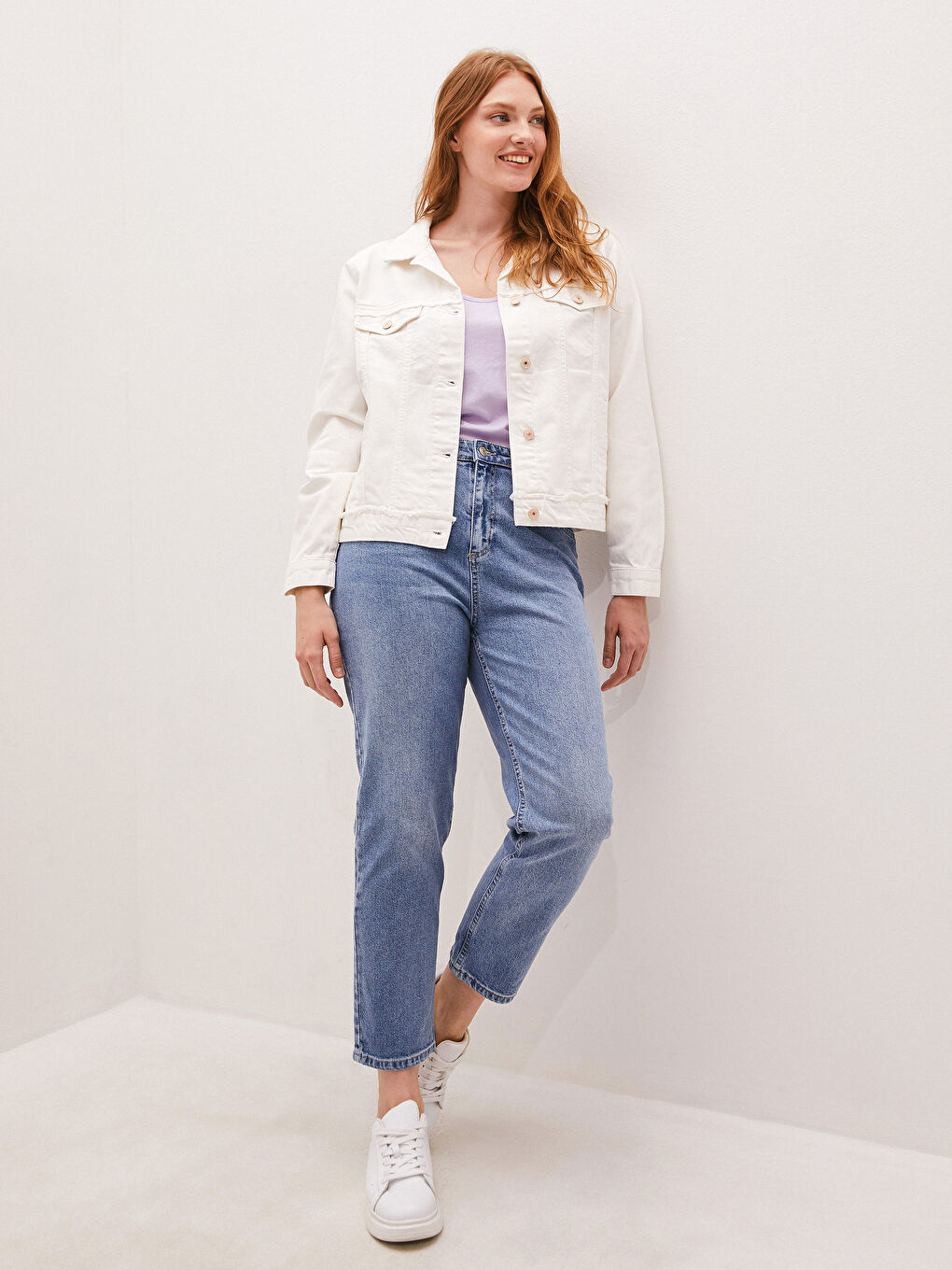 Geacă din Denim pentru Femei cu Detalii la Buzunar, Simplă, cu Mânecă Lungă-1