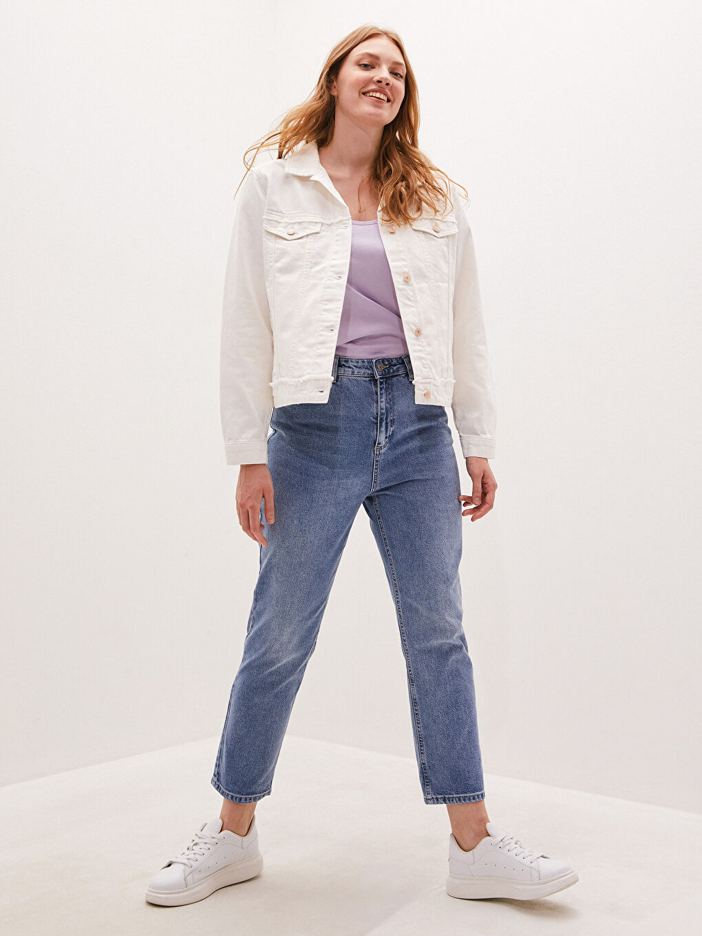 Geacă din Denim pentru Femei cu Detalii la Buzunar, Simplă, cu Mânecă Lungă-3