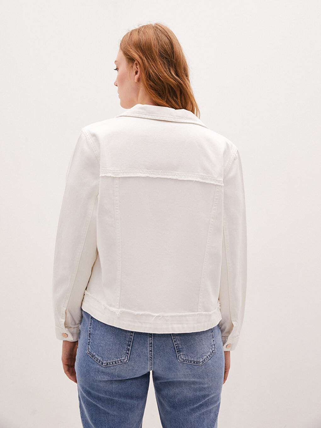 Geacă din Denim pentru Femei cu Detalii la Buzunar, Simplă, cu Mânecă Lungă-4