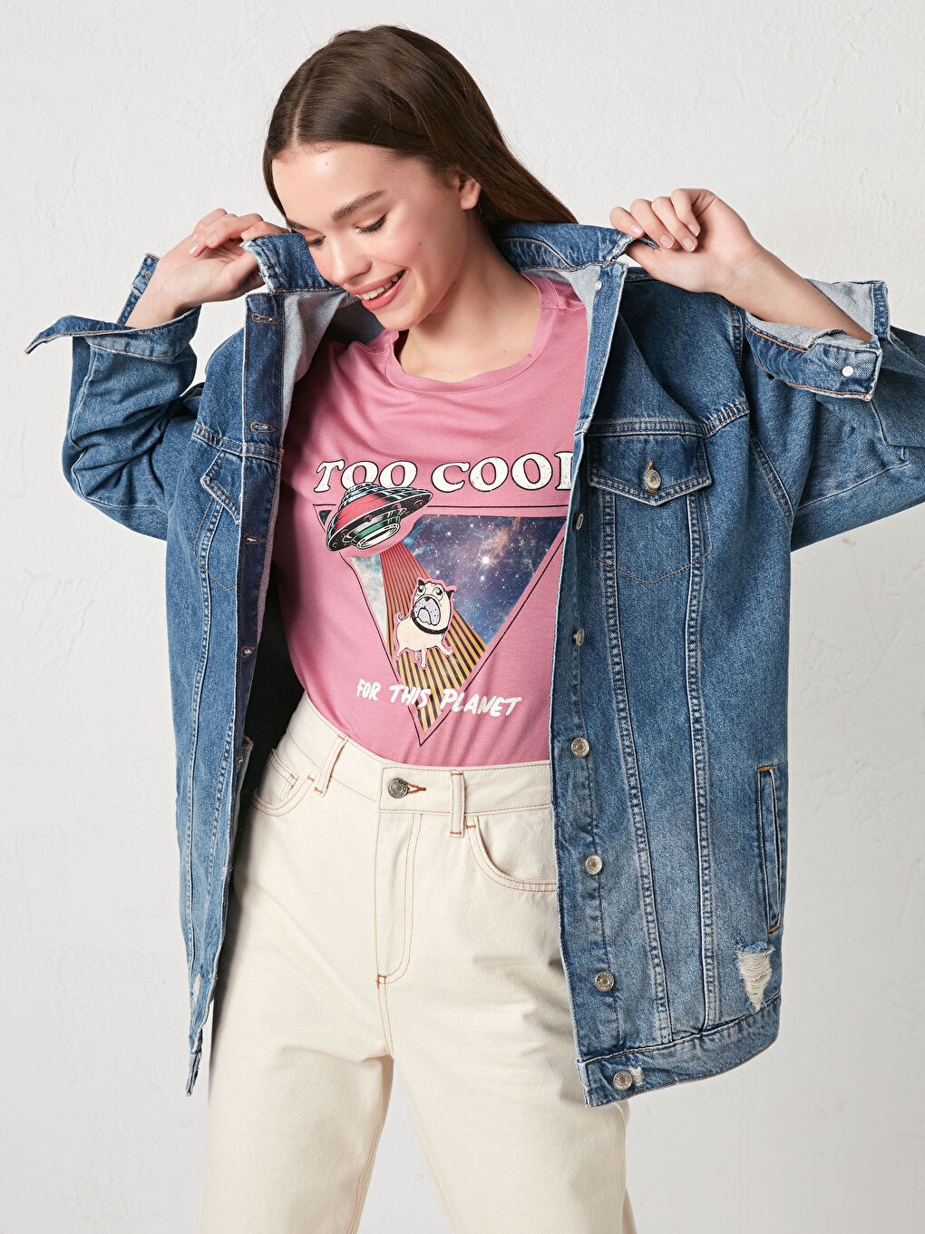 İndigo Cep Detaylı Uzun Kollu Pamuklu Kadın Rodeo Jean Ceket