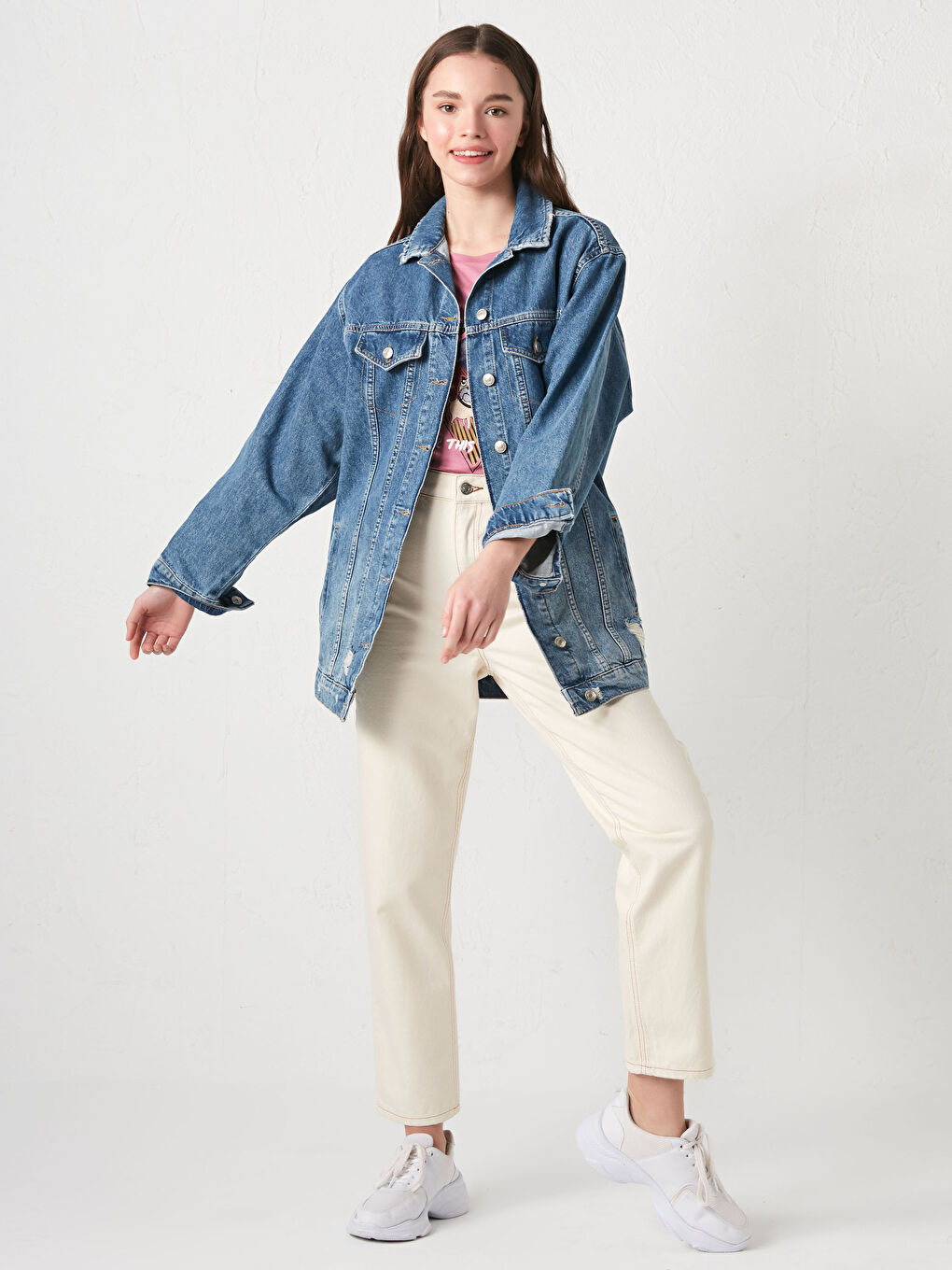 İndigo Cep Detaylı Uzun Kollu Pamuklu Kadın Rodeo Jean Ceket-3