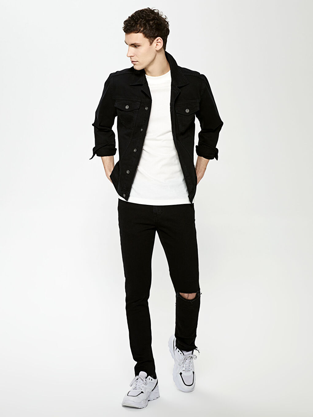 Siyah Slim Fit Gömlek Yaka İnce Erkek Mont-2