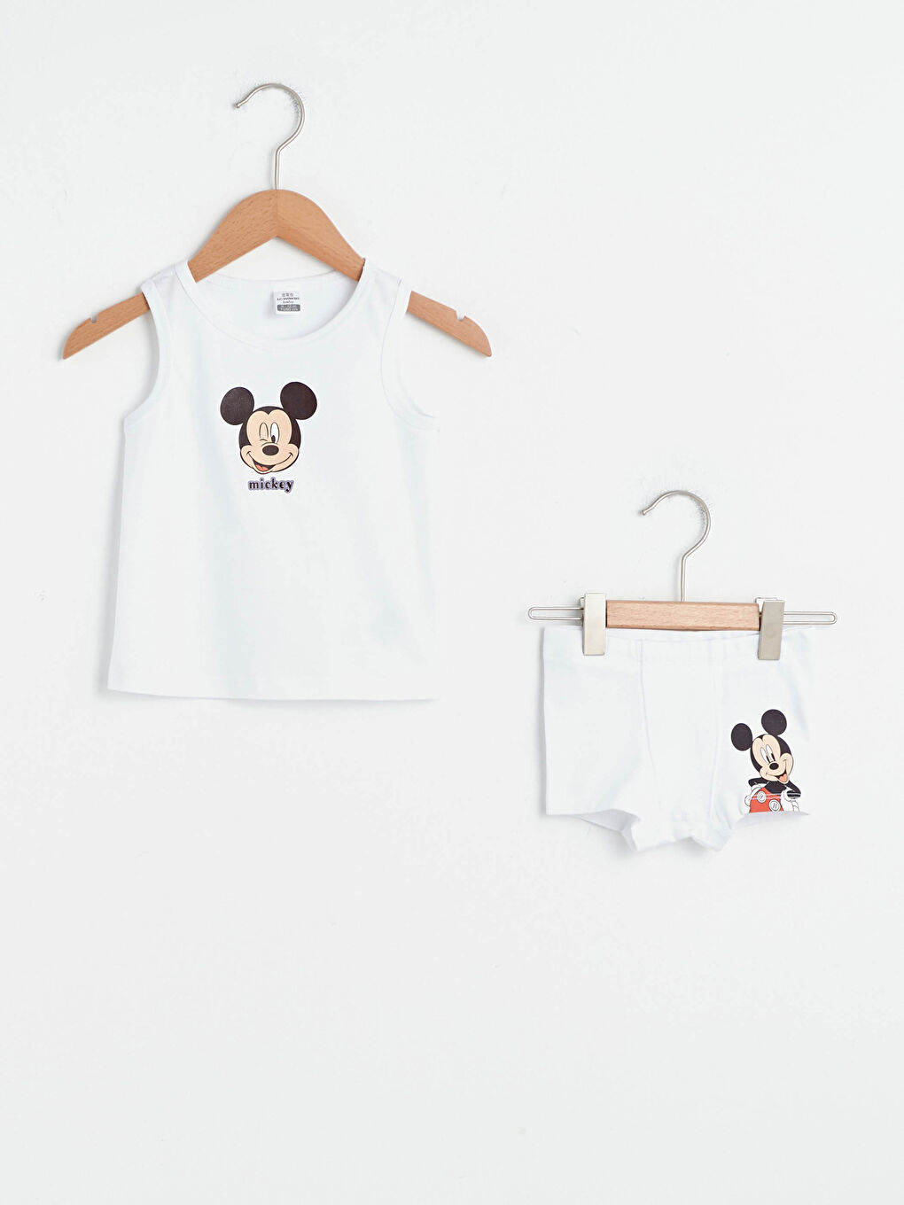 Crew Neck Sleeveless Mickey Mouse Printed Baby Boy Undershirt and Boxer