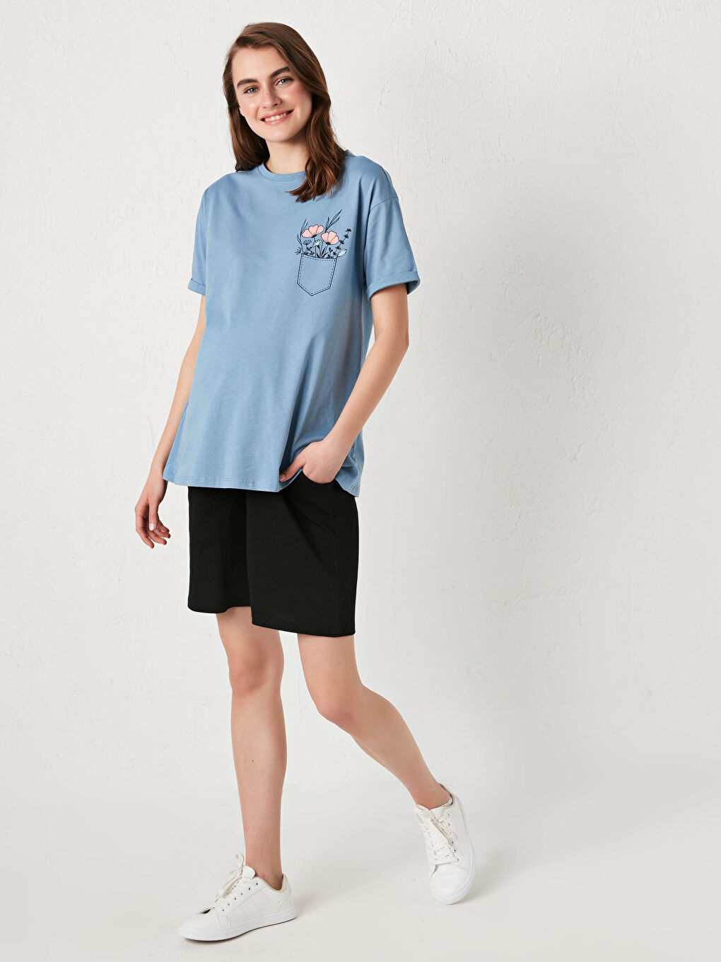 Шорты для беременных из хлопка с эластичной талией и карманами-1