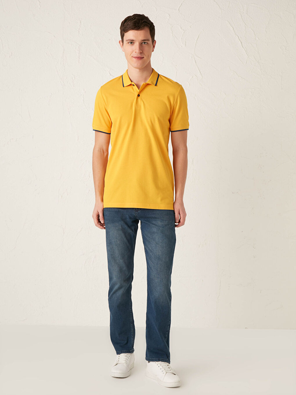 Turuncu Polo Yaka Kısa Kollu Pike Erkek Tişört-1