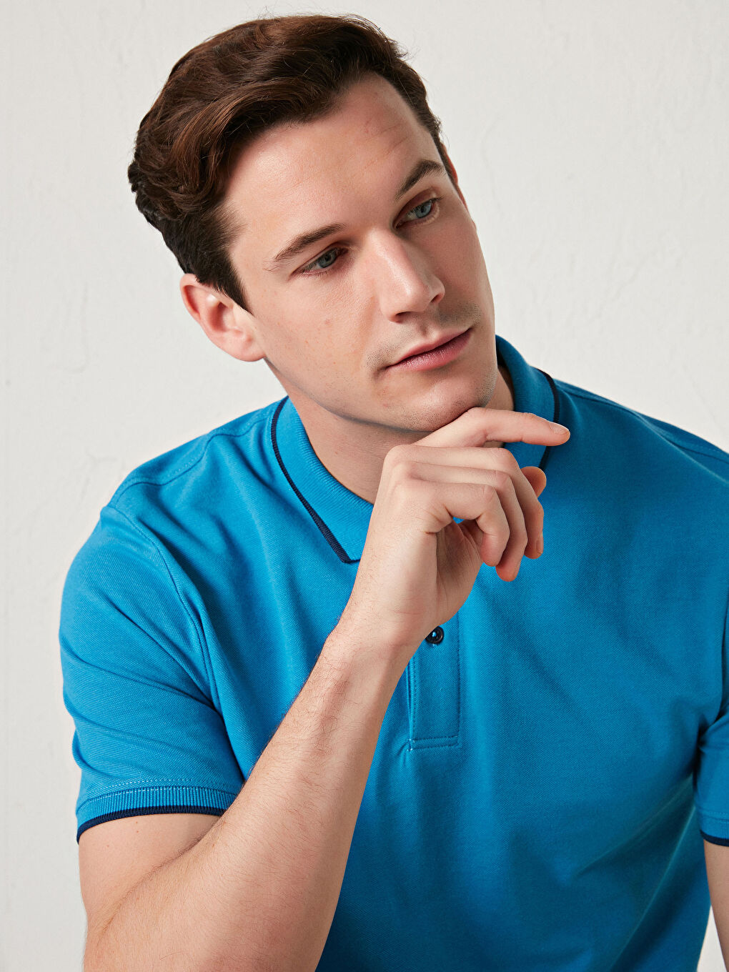 Mavi Polo Yaka Kısa Kollu Pike Erkek Tişört-1