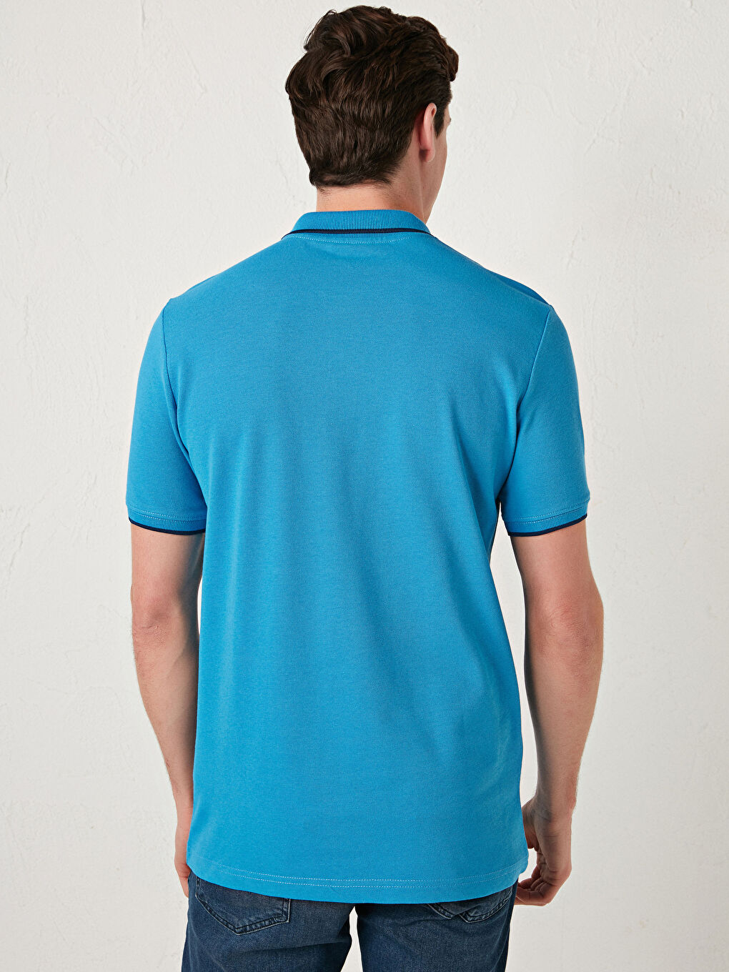 Mavi Polo Yaka Kısa Kollu Pike Erkek Tişört-4