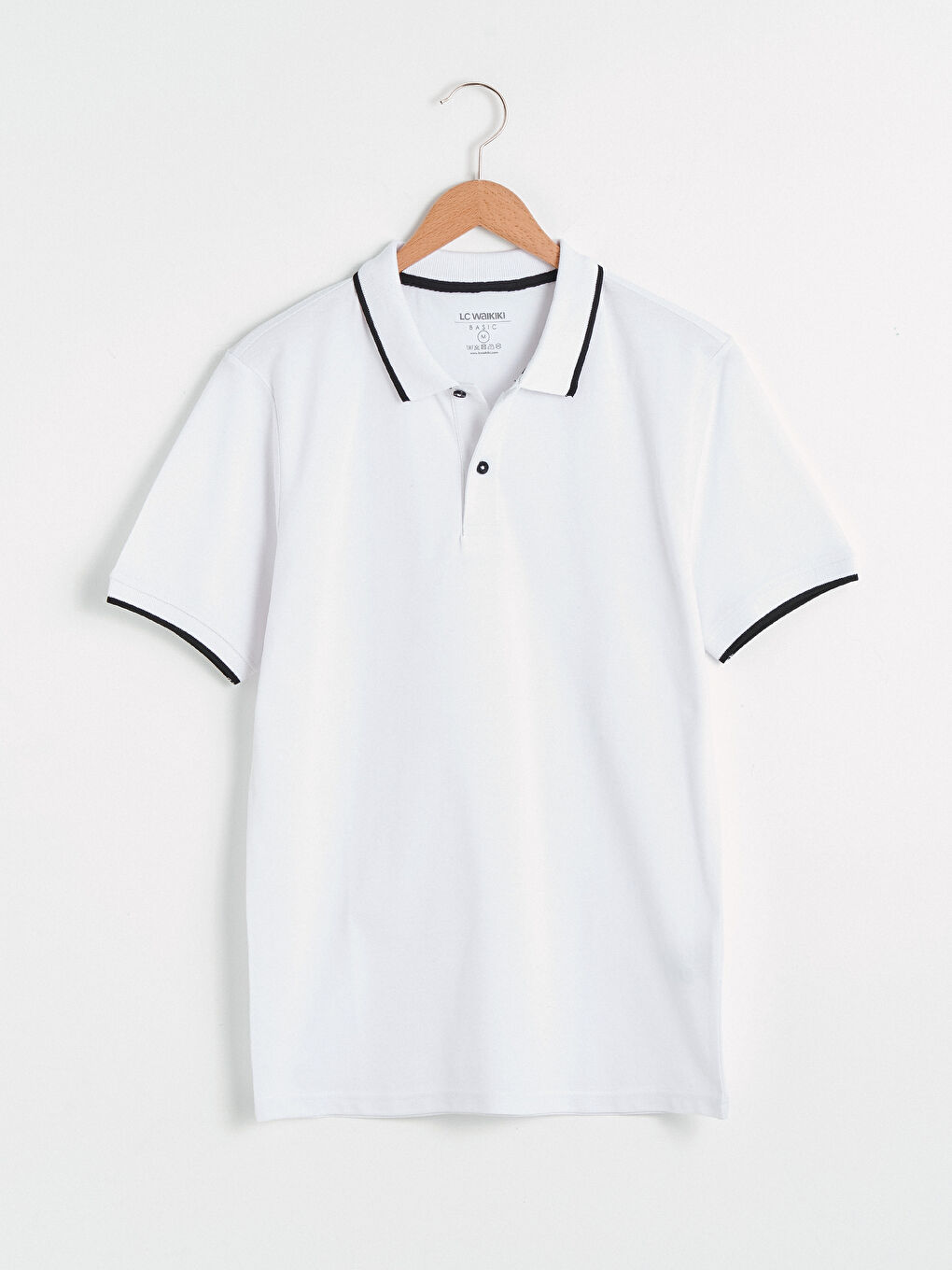 Beyaz Polo Yaka Kısa Kollu Pike Erkek Tişört-4