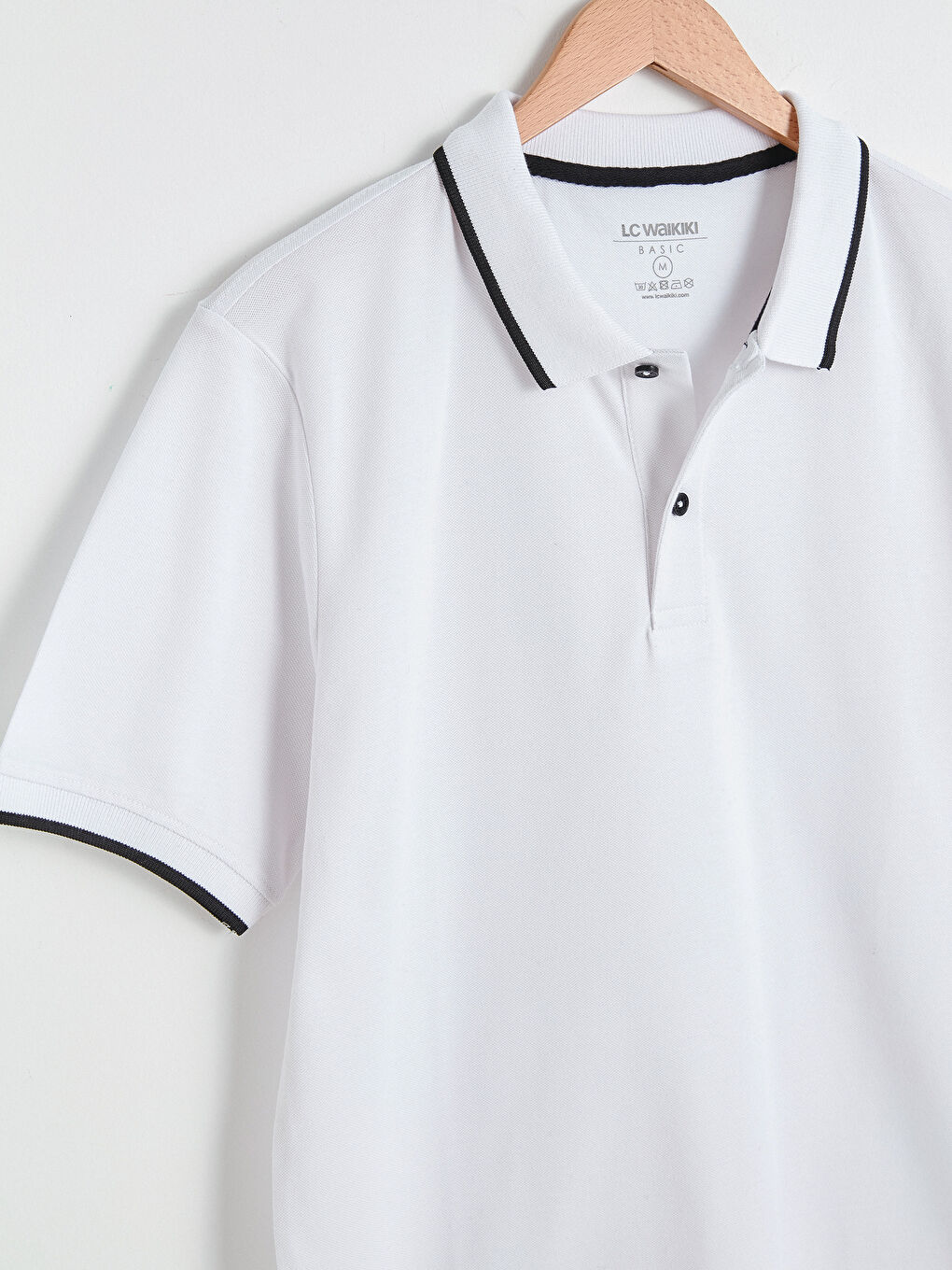 Beyaz Polo Yaka Kısa Kollu Pike Erkek Tişört-6