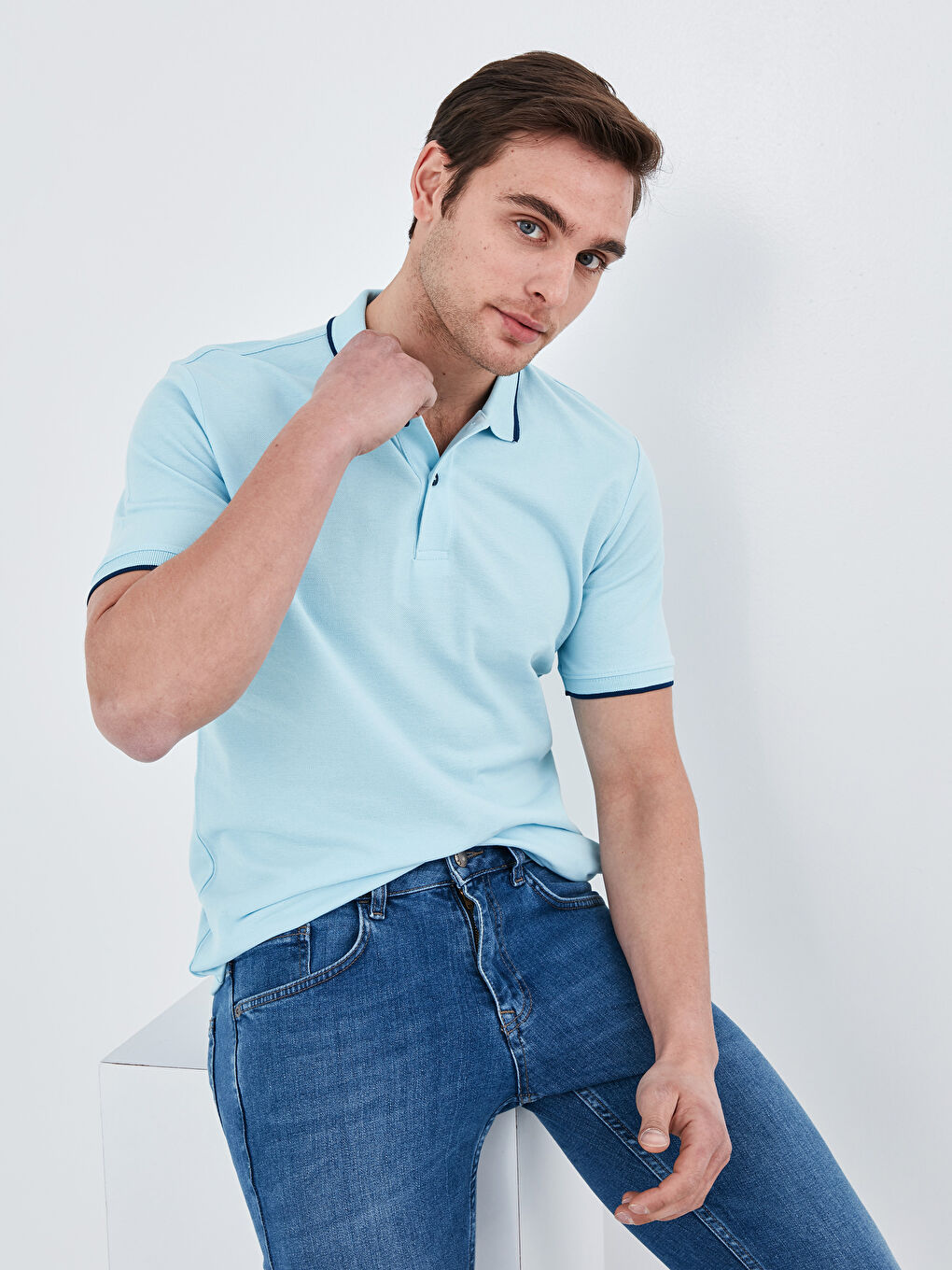 Mavi Polo Yaka Kısa Kollu Pike Erkek Tişört