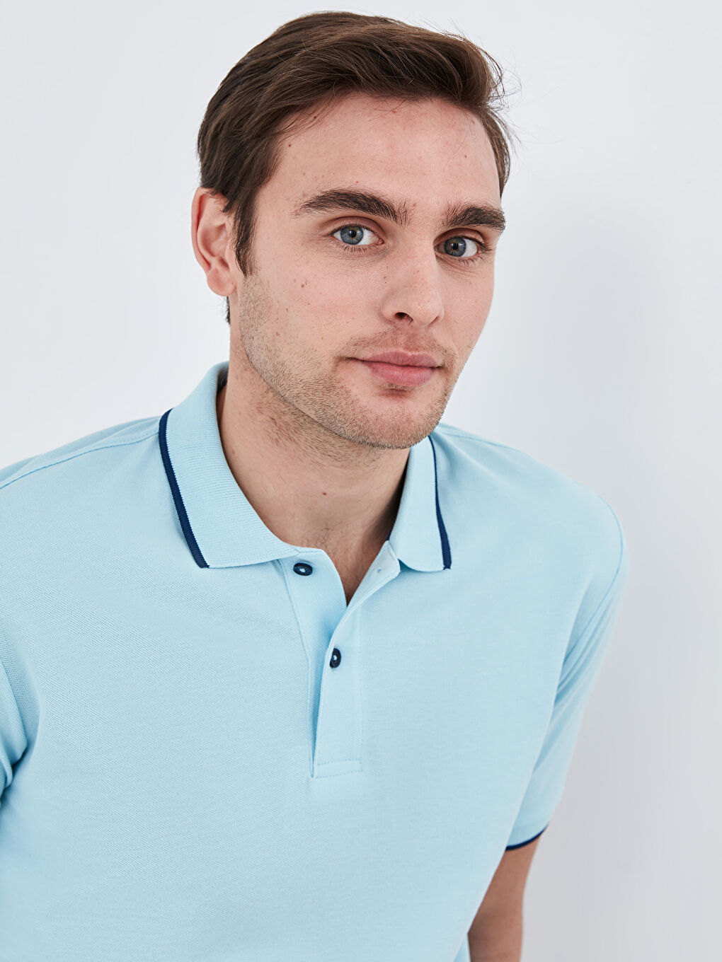 Mavi Polo Yaka Kısa Kollu Pike Erkek Tişört-2