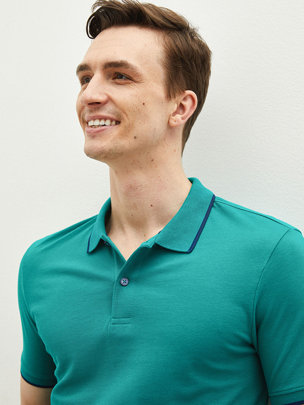 Yeşil Polo Yaka Kısa Kollu Pike Erkek Tişört-1