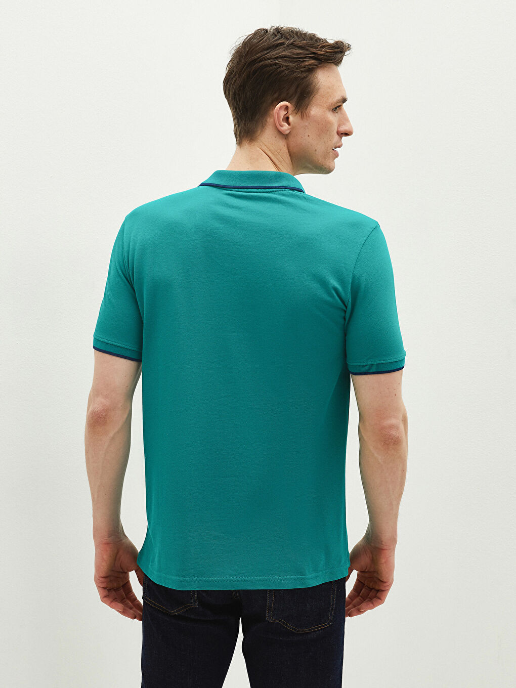 Yeşil Polo Yaka Kısa Kollu Pike Erkek Tişört-3