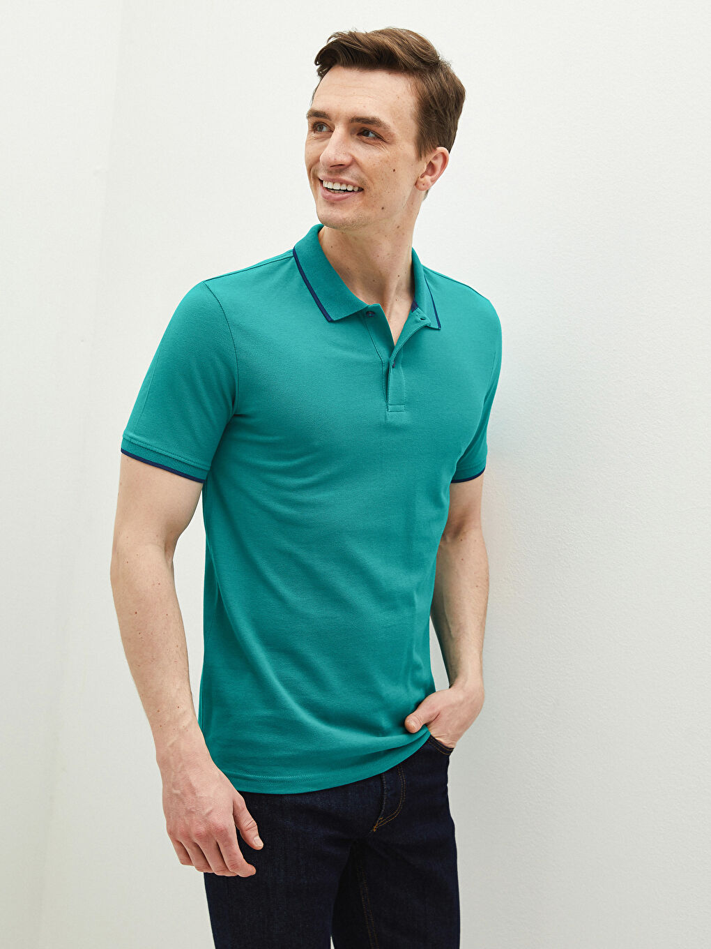 Yeşil Polo Yaka Kısa Kollu Pike Erkek Tişört-4