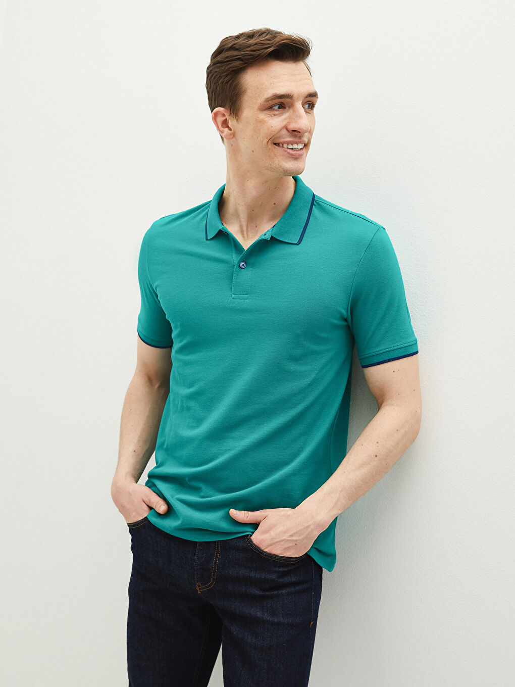 Yeşil Polo Yaka Kısa Kollu Pike Erkek Tişört