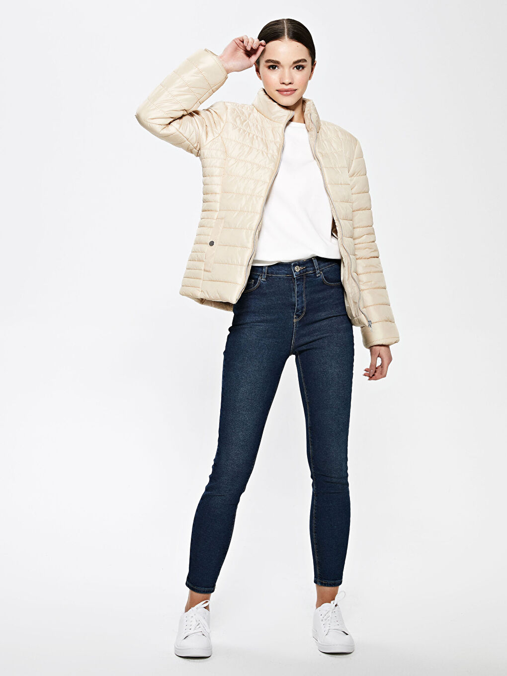 Geacă de Puf pentru Femei cu Guler Tip Pâlnie, Fermoar, Mânecă Lungă-3